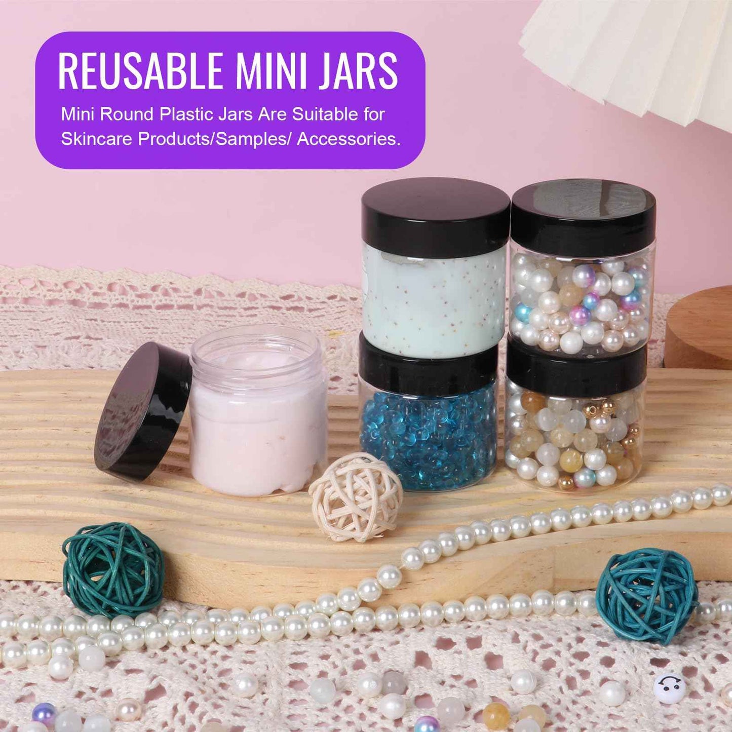 Jaisie.W 2 oz Plastic Jars with Lids 48Pack,Empty Small Plastic Jars with Lids for Storage, Round Clear for Cream,Lotion,Powder,Ointment(2fl.oz,set of 48)