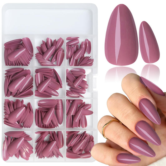 LoveOurHome 360pc Christmas Almond Press on Nails Medium Fake Nails Full Cover Almond Nail Tips Fase Nail Lotus Acrylic Nails Press ons Nail Almond Fingernails & Glue Adhesive Tabs for Women Girls