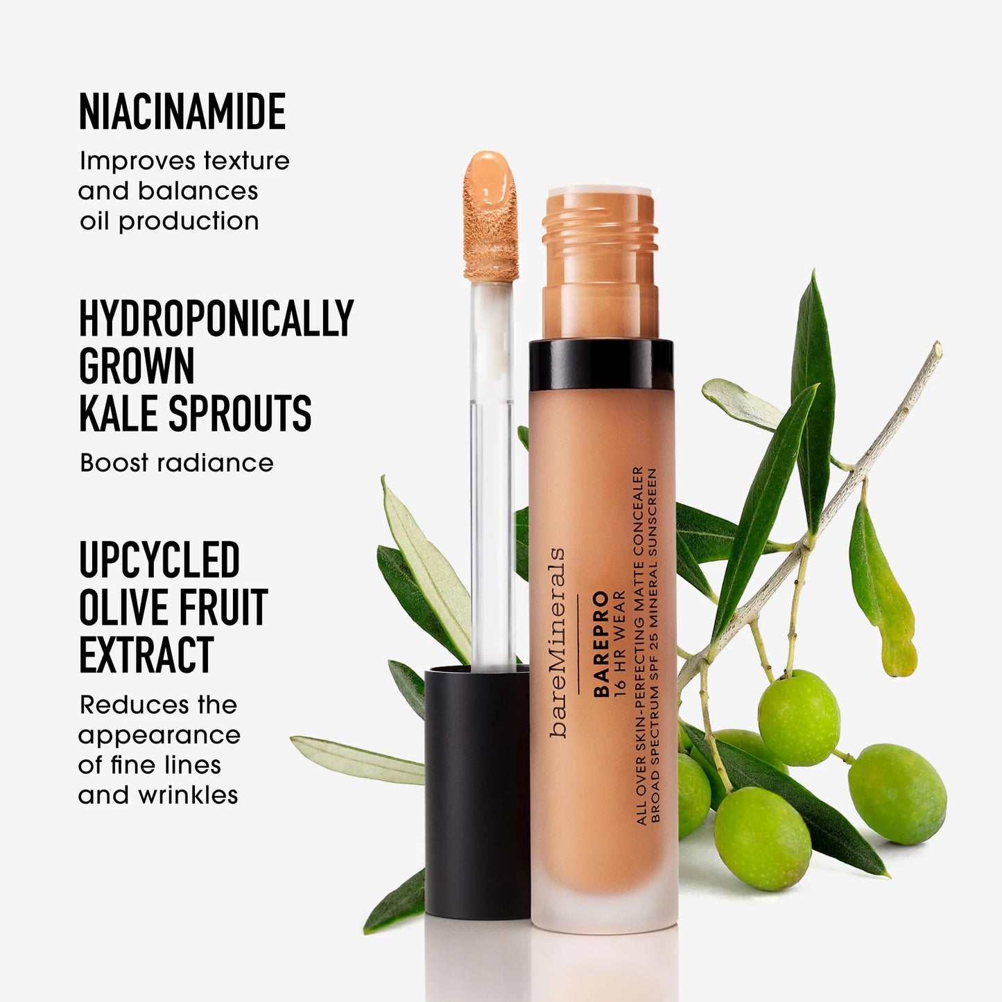 bareMinerals BAREPRO 16HR All Over Skin-Perfecting Natural Matte Concealer Mineral SPF 25 with Niacinamide, Conceals Dark Spots, Blemishes + Dark Circles Under Eyes, Safe for Sensitive Skin, Vegan