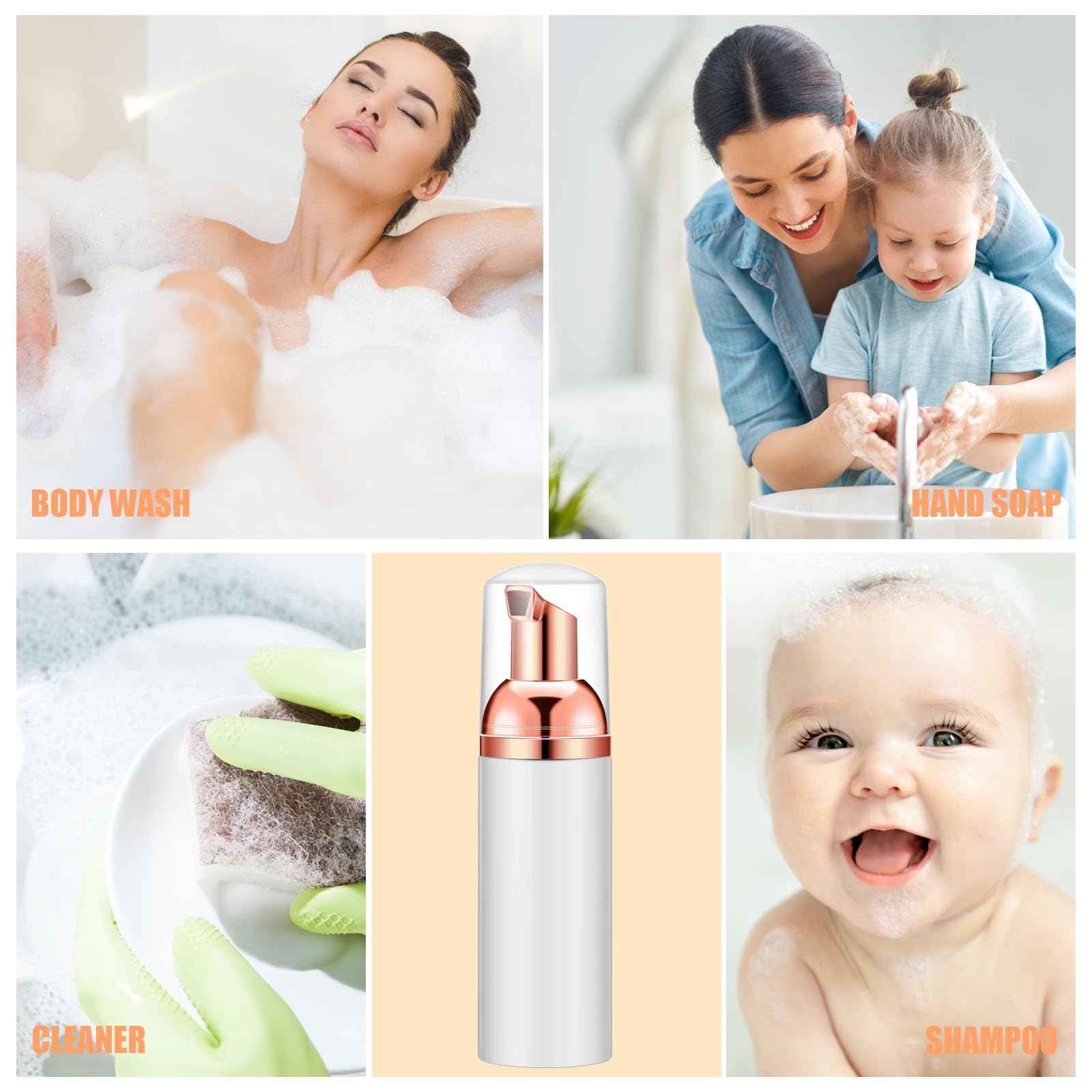 Lil Ray 2 Oz Empty White Foam Pump Bottle, Foamer Soap Dispenser for Lash Shampoo, Hand Soap, Foaming Cleaner(Rose Gold Pump, 6 PCS)