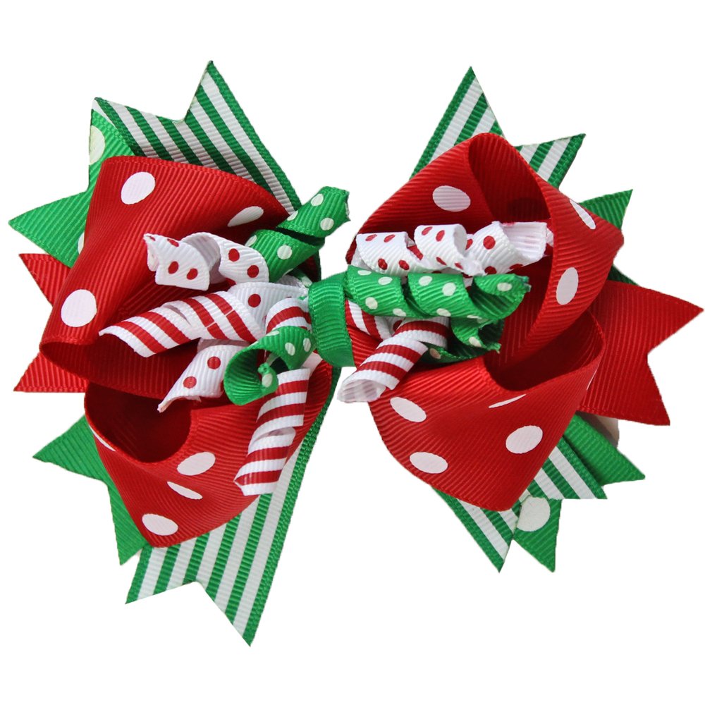 juDanzy Large Red and Green Polka Dot Jolly Christmas Hair Bow Clip