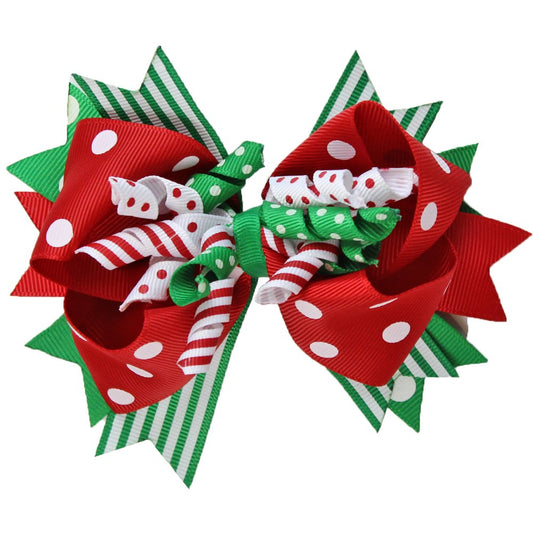 juDanzy Large Red and Green Polka Dot Jolly Christmas Hair Bow Clip