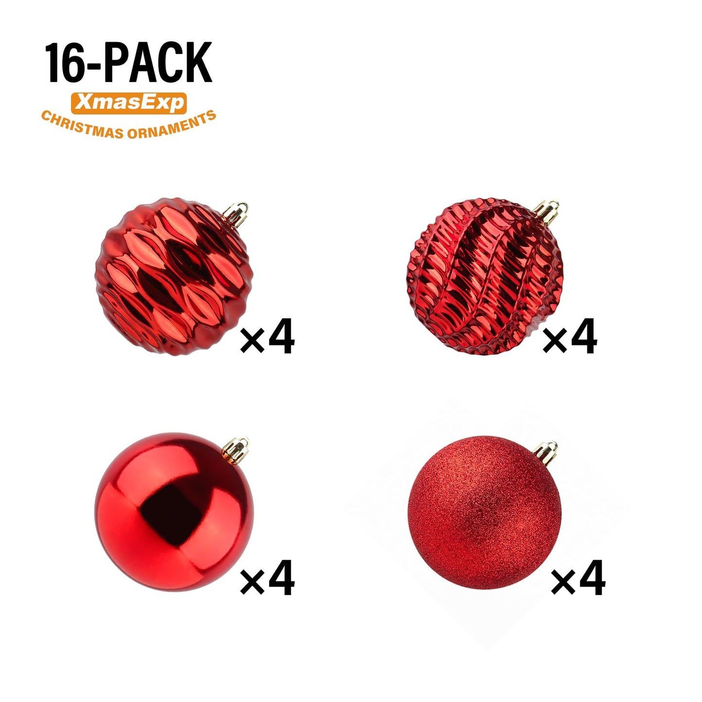 XmasExp 16ct Christmas Balls Ornaments - Shatterproof Large Hanging Ball Decorative Xmas Balls for Holiday Wedding Party Xmas Tree Decoration(3.15"/80mm, Red)