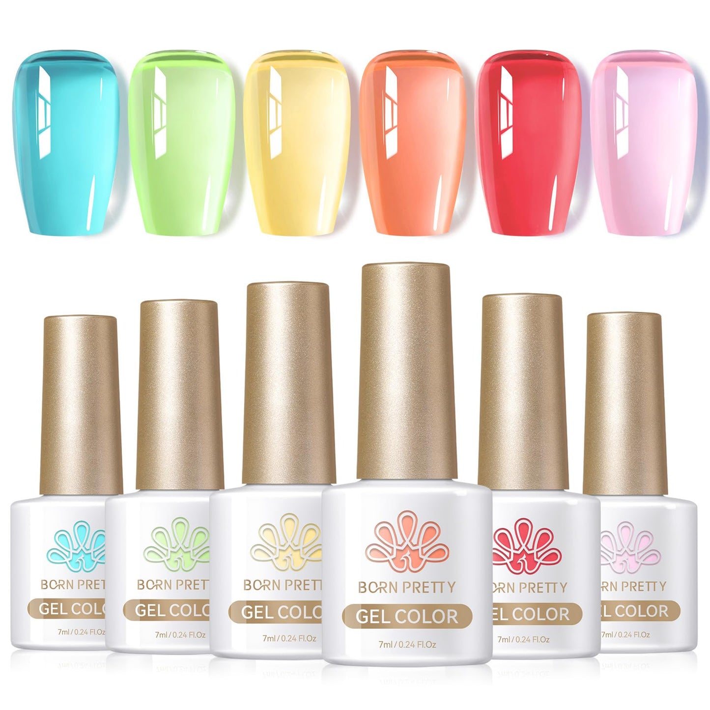 Born Pretty Jelly Gel Nail Polish Set Spring Summer Crystal Glass Translucent Pastel Gel Polish Blue Red Green Yellow Pink Soak Off UV Gel Polish 7ML 6PCS