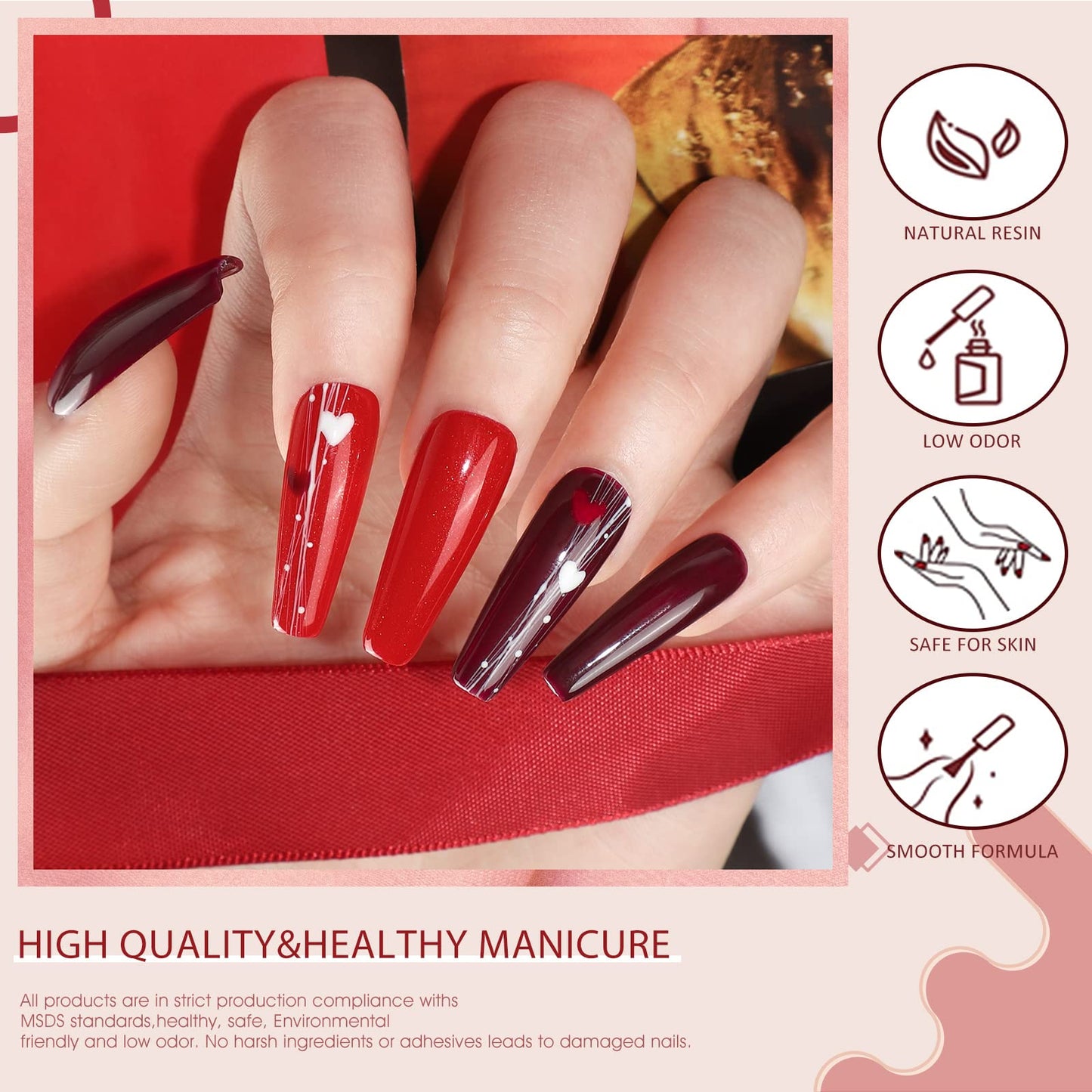 VENALISA Hema-Free Red Gel Nail Polish Set- 6 Colors Popular Red Burgundy Glitter Gel Polish Kit, DIY at Home Salon Christmas New Year's Gifts for Girls