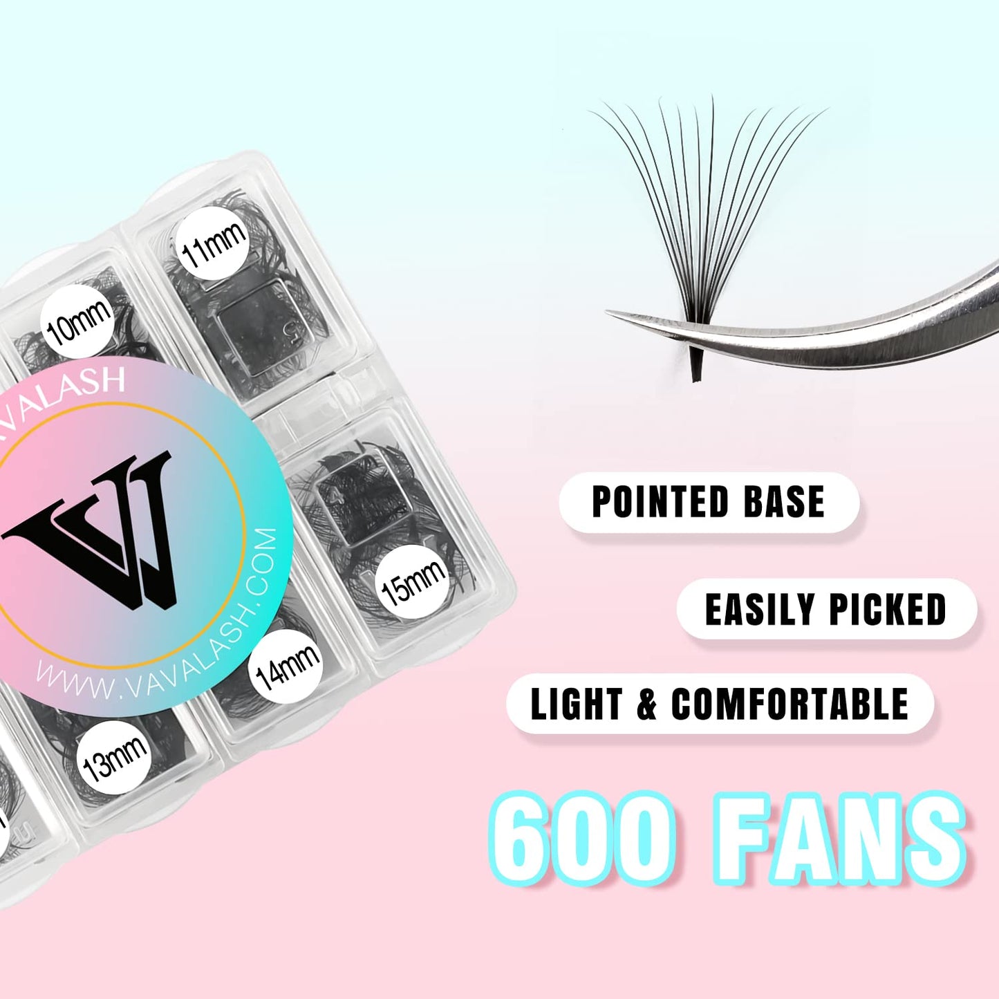 VAVALASH 600 Fans Premade Fans Eyelash Extensions 5D 6D 7D 8D 10D 12D 14D 16D 24D Premade Lash Fans 8-15mm Mixed Length Promade Loose Fans Thin Base Premade Volume Lash Extension(14D-0.07-D-8-15mm)