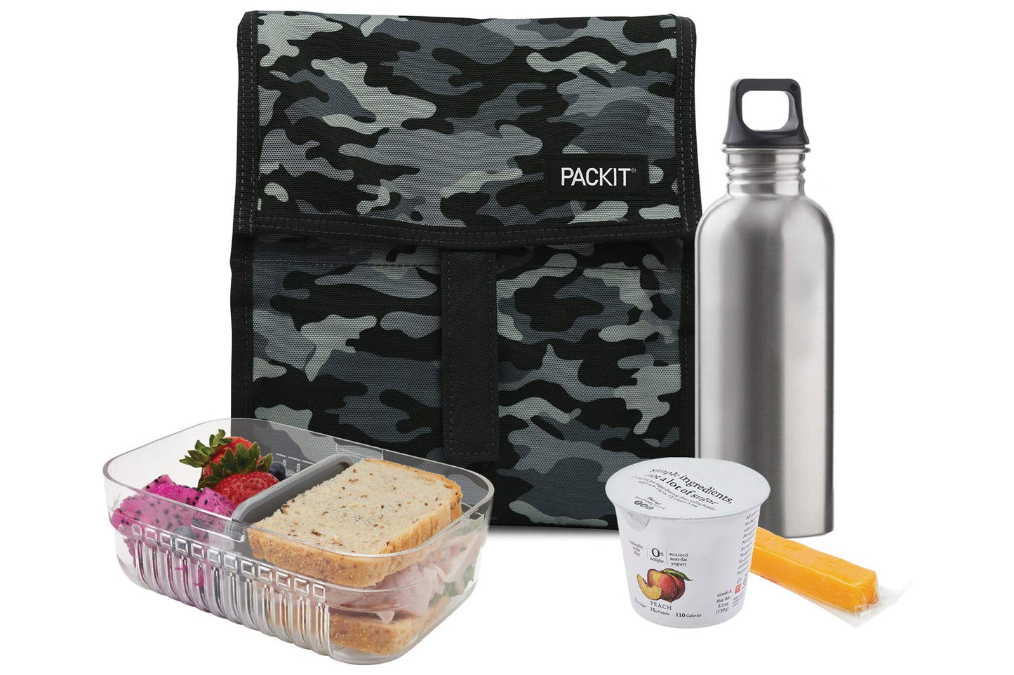 PackIt Freezable Lunch Bag, Charcoal Camo, Built with EcoFreeze Technology, Foldable, Reusable, Zip and Velcro Closure with Buckle Handle, Perfect for Lunches