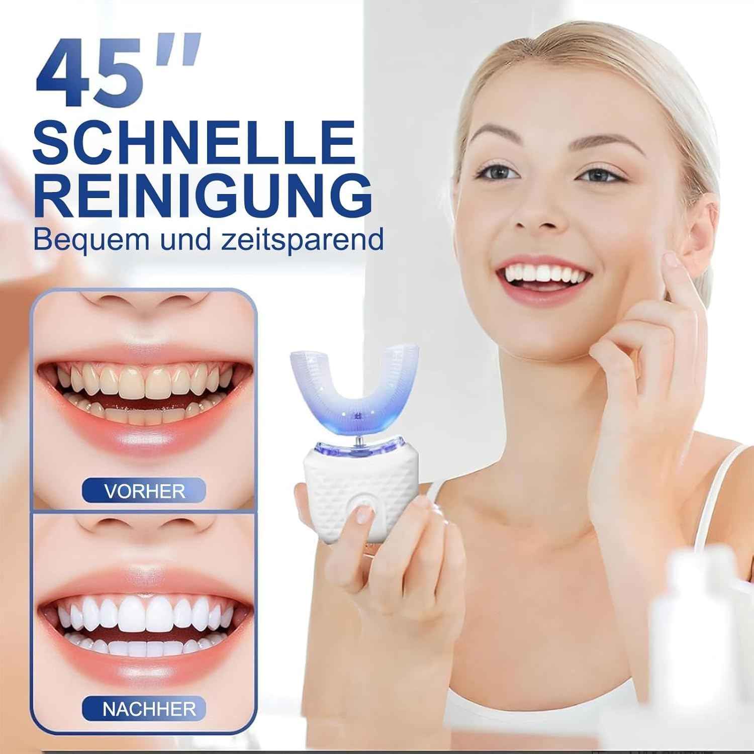 Deedlite Scandinavian Smiles Toothbrush for Adults, Electric Sonic Toothbrush with 48,000 RPM & UV Blue Light, 3 Modes, IPX7 Waterproof,360° U-Shape Design, (White)