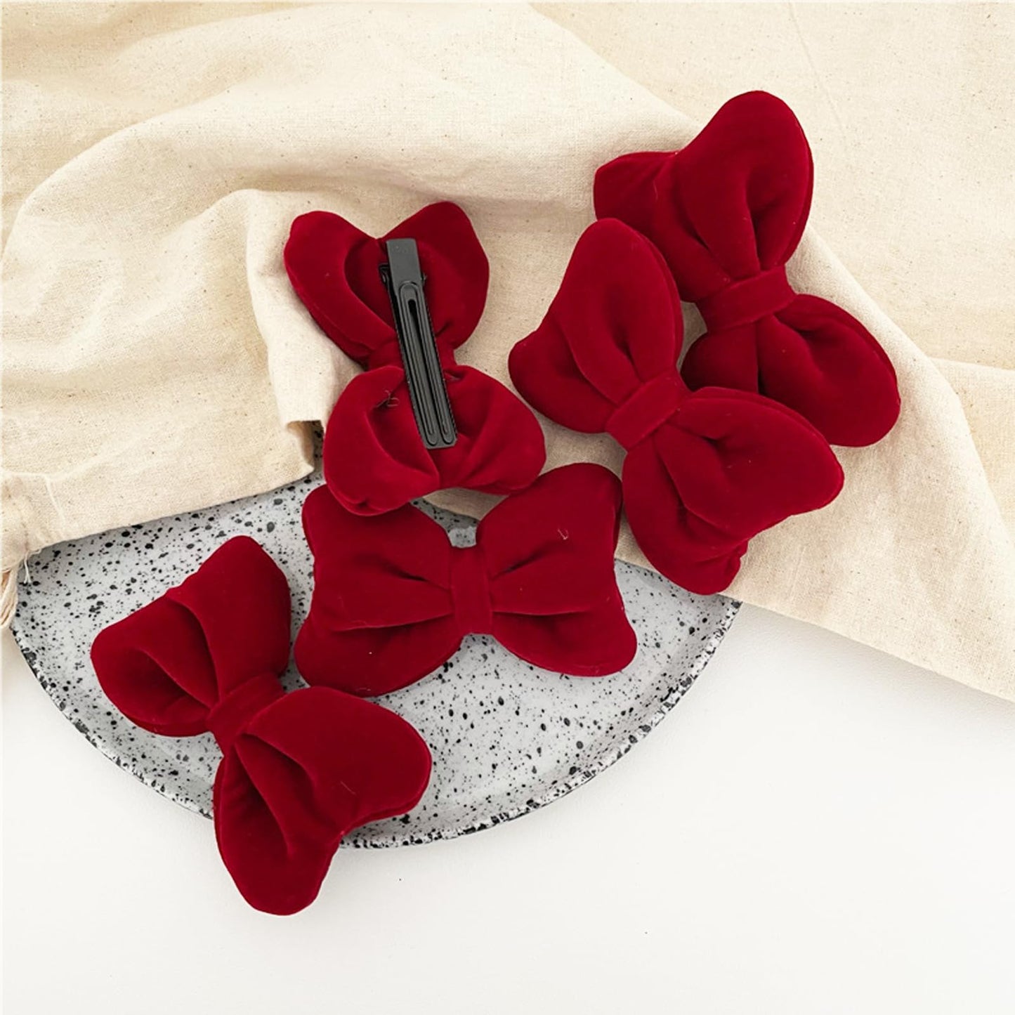 FMOYSIEN Red Bow Headband for Women Red Velvet Headband Burgundy Velet Bow Hair Clips for Valentine's Day, Christmas Party, Role Play Party Costume Decoration