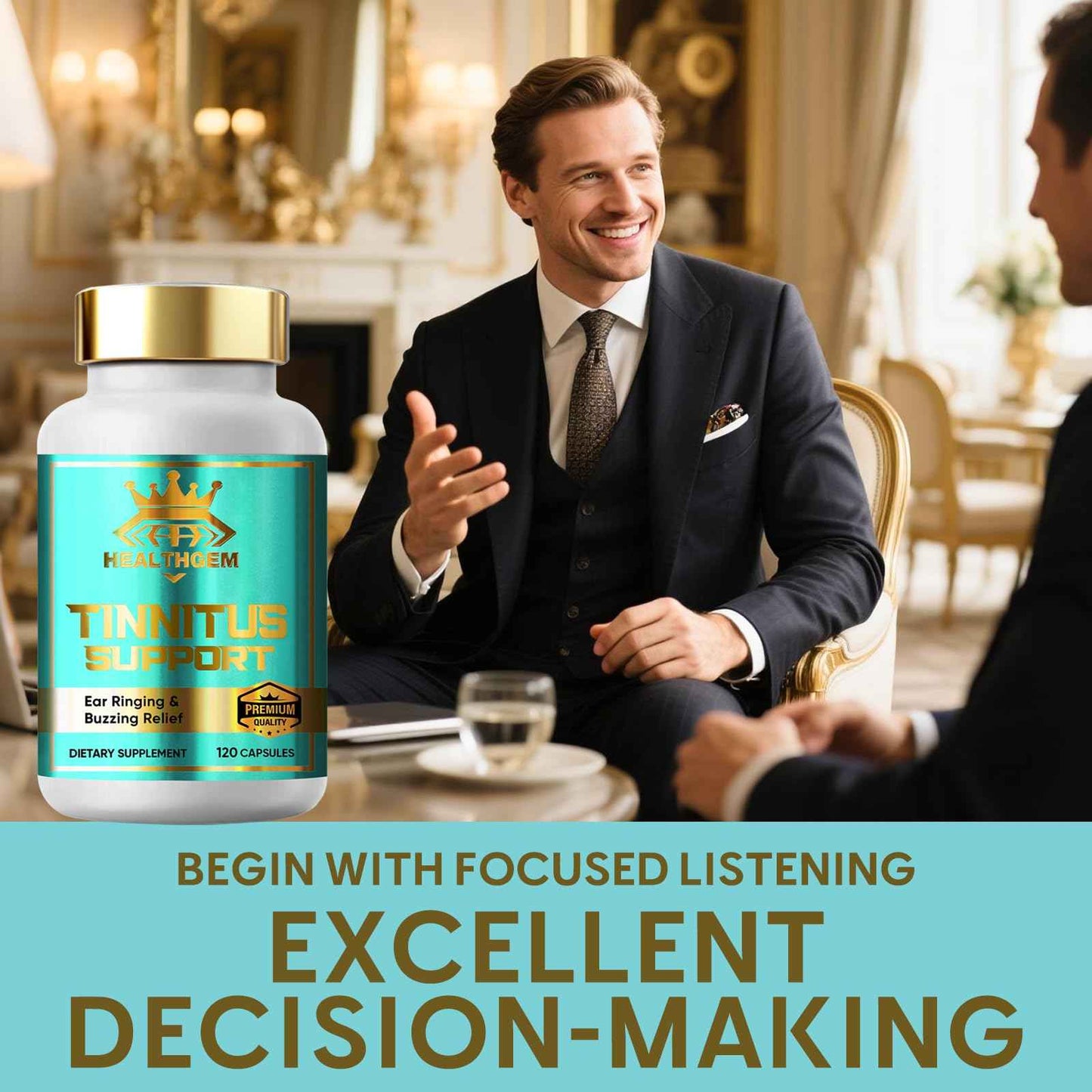 HEALTHGEM Tinnitus Relief for Ringing Ears,120 Capsules Tinnitus Relief Supplement, Natural & Effectively Relieve Earache & Reduce Ear Noise for Men & Women | 60-Day Supply