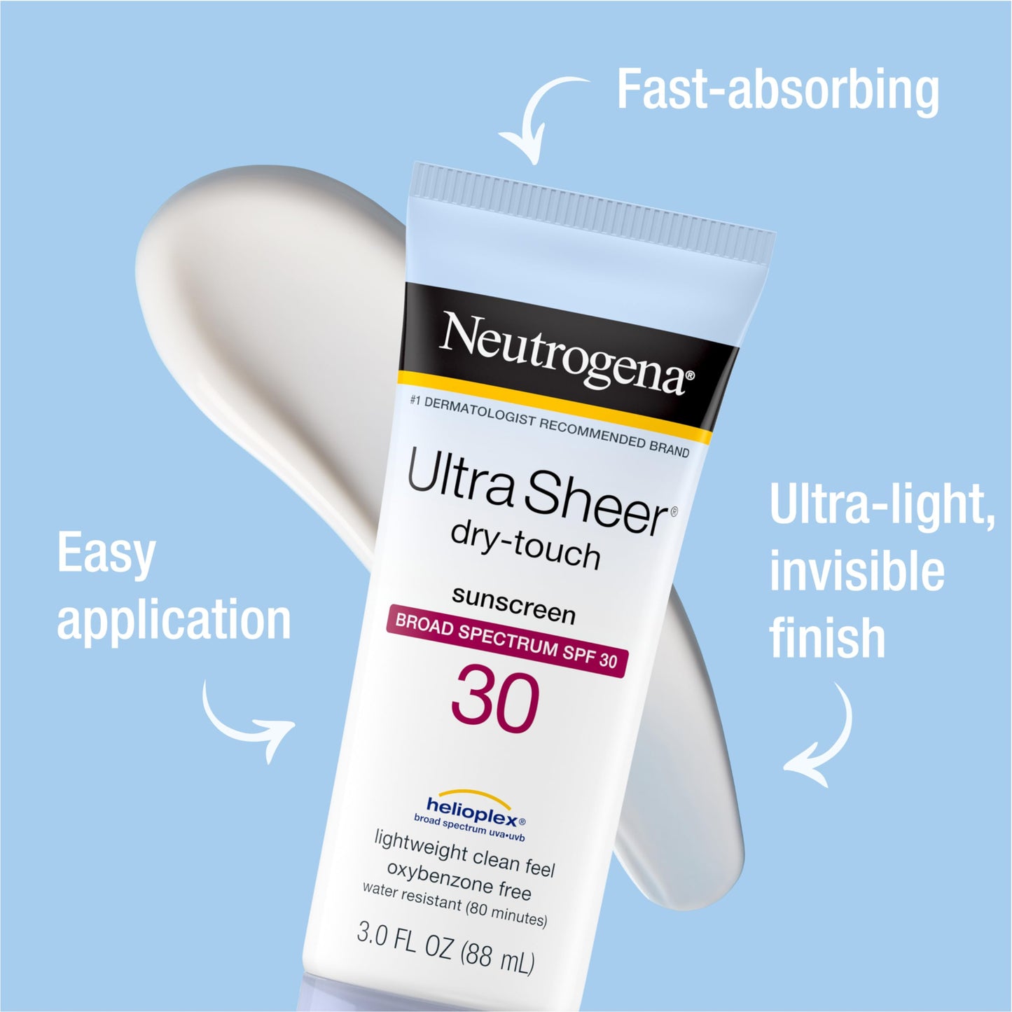 Neutrogena Ultra Sheer Dry-Touch Sunscreen Lotion, Broad Spectrum SPF 30 UVA/UVB Protection, Oxybenzone-Free, Light, Water Resistant, Non-Comedogenic ; Non-Greasy, Travel Size, 3 fl. oz (Pack of 2)