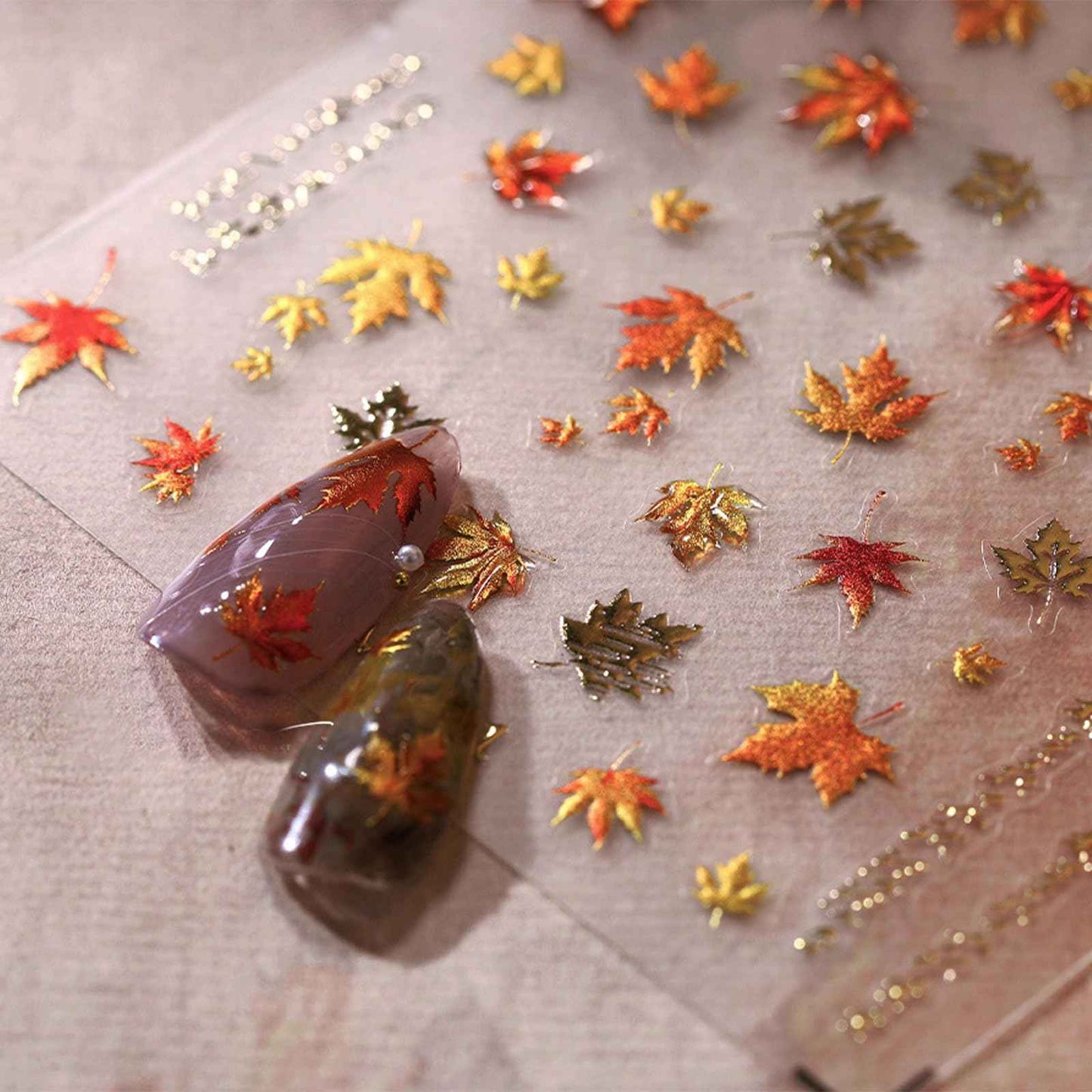 JMEOWIO 3D Embossed Fall Autumn Nail Art Stickers Decals Self-Adhesive 5D Maple Leaf Thanksgiving Nail Supplies Nail Art Design Decoration Accessories 1 Sheets