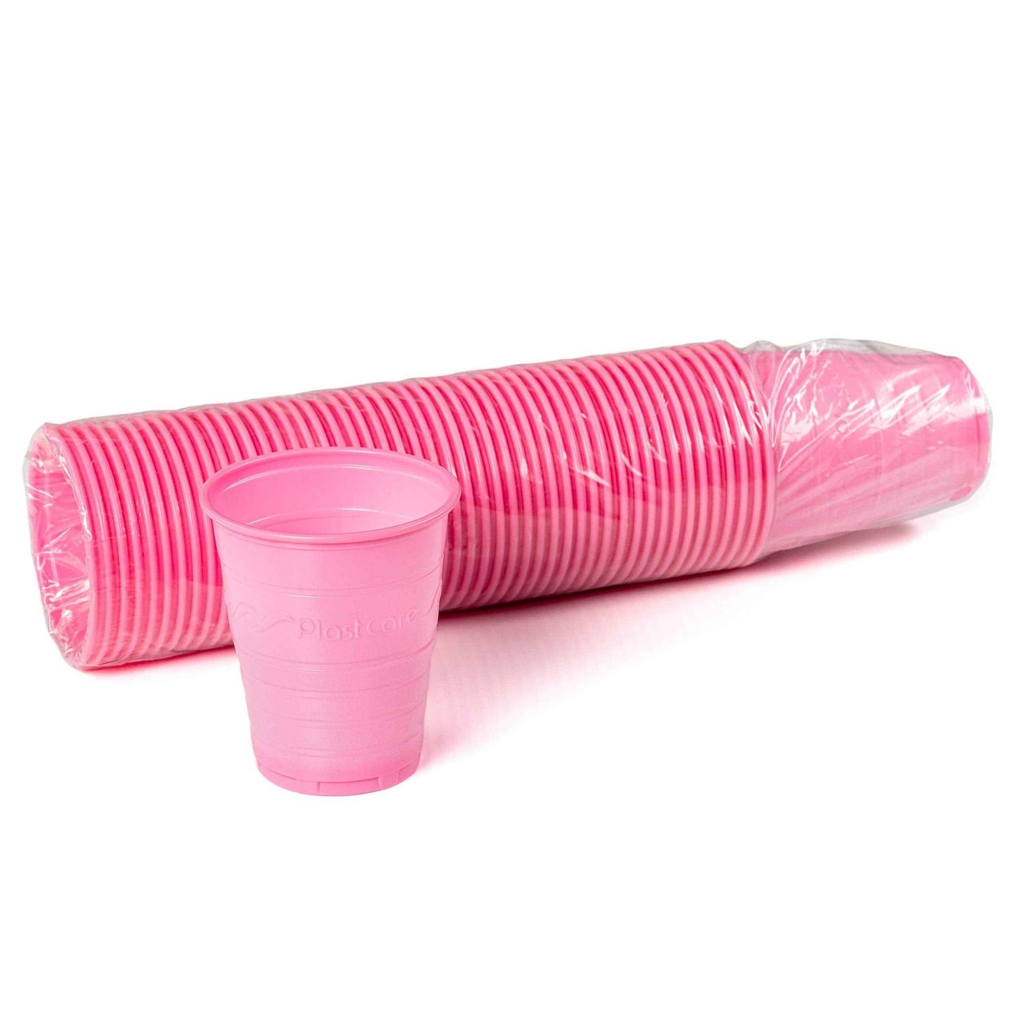 200 Disposable 5 Ounce Plastic Cups for Drinking, Rinse Mouthwash for Dental, Ribbed Design (Pink)