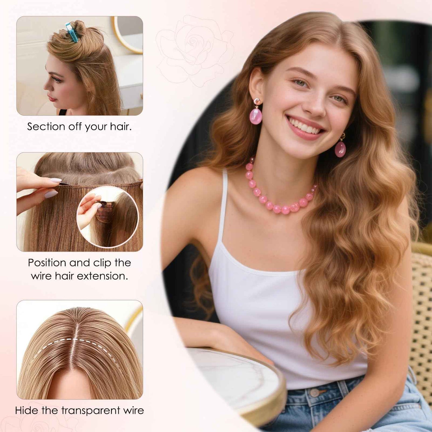 S-noilite Halo Hair Extension Invisible Wire in Real Remy Human Hair Extensions with Clips Adjustable Hidden Wire in Hair Extension for Women 14 inch Dark Brown