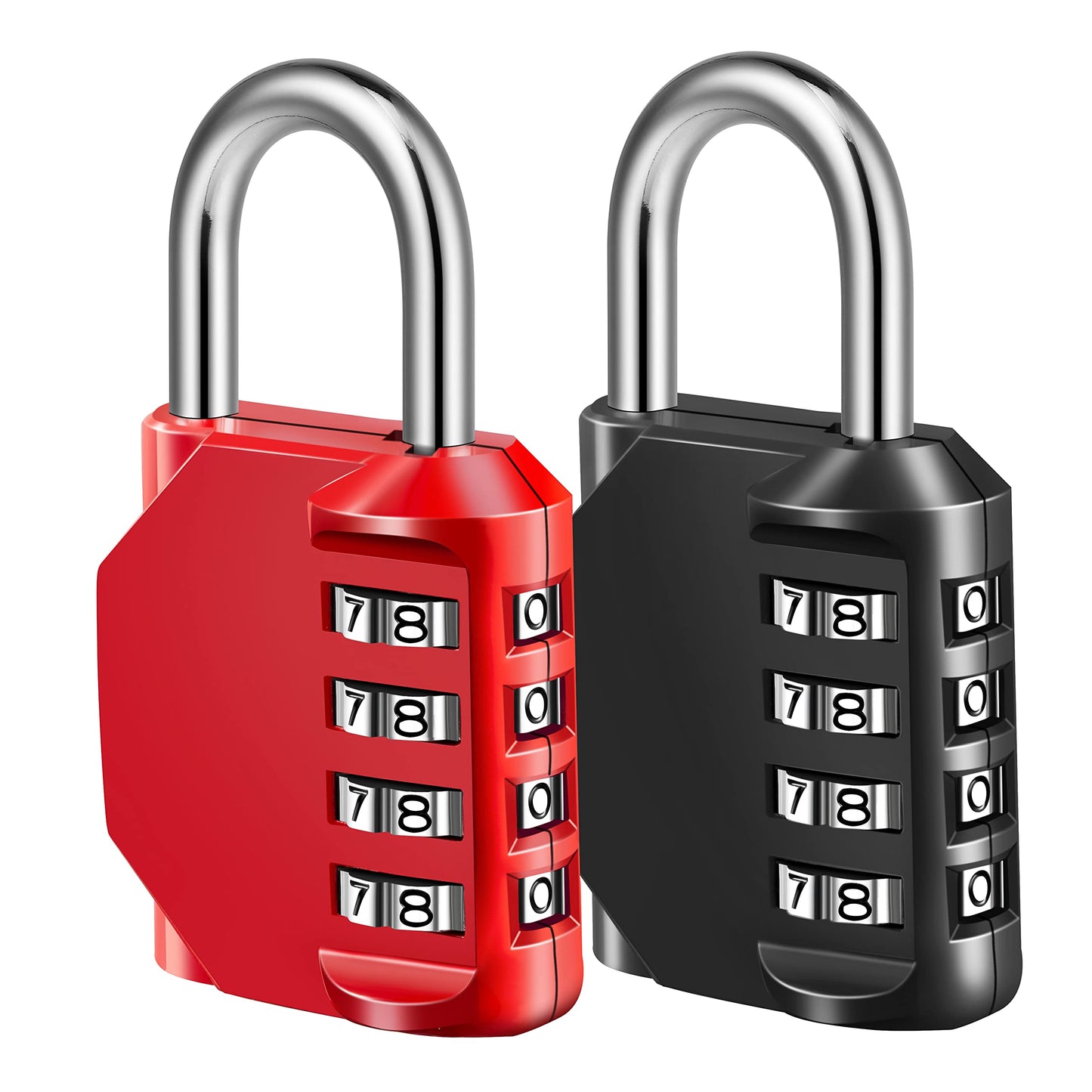 Combination Lock, 4 Digit Combination Padlock for School Gym Sports Locker, Fence, Toolbox, Case, Hasp Cabinet Storage (2 Pack, Red & Black)