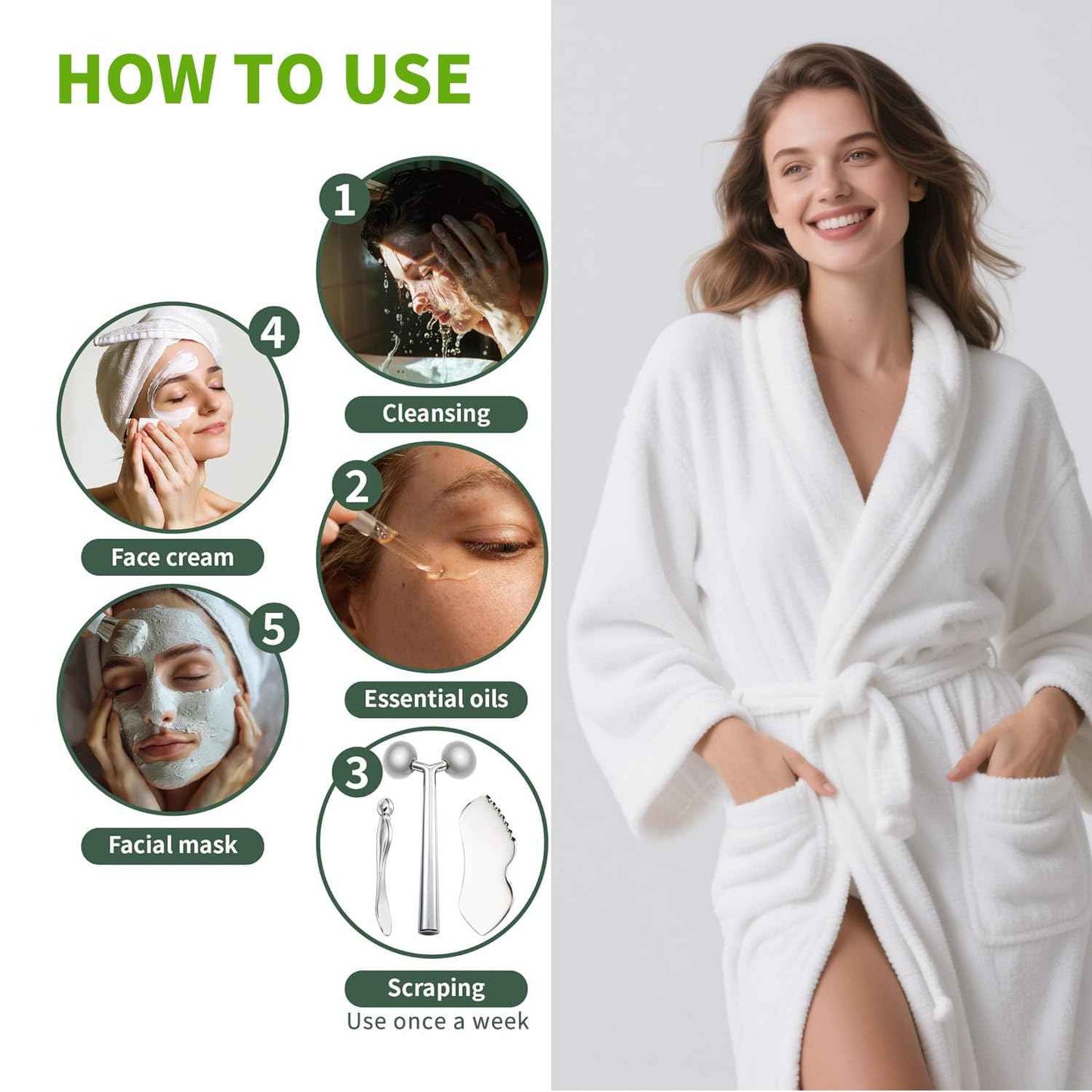 annrose 3-in-1 Stainless Steel Facial Massage Set, Face Roller, Gua Sha Tool, Eye Cream Applicator, Silver,Gifts for Women and Girl