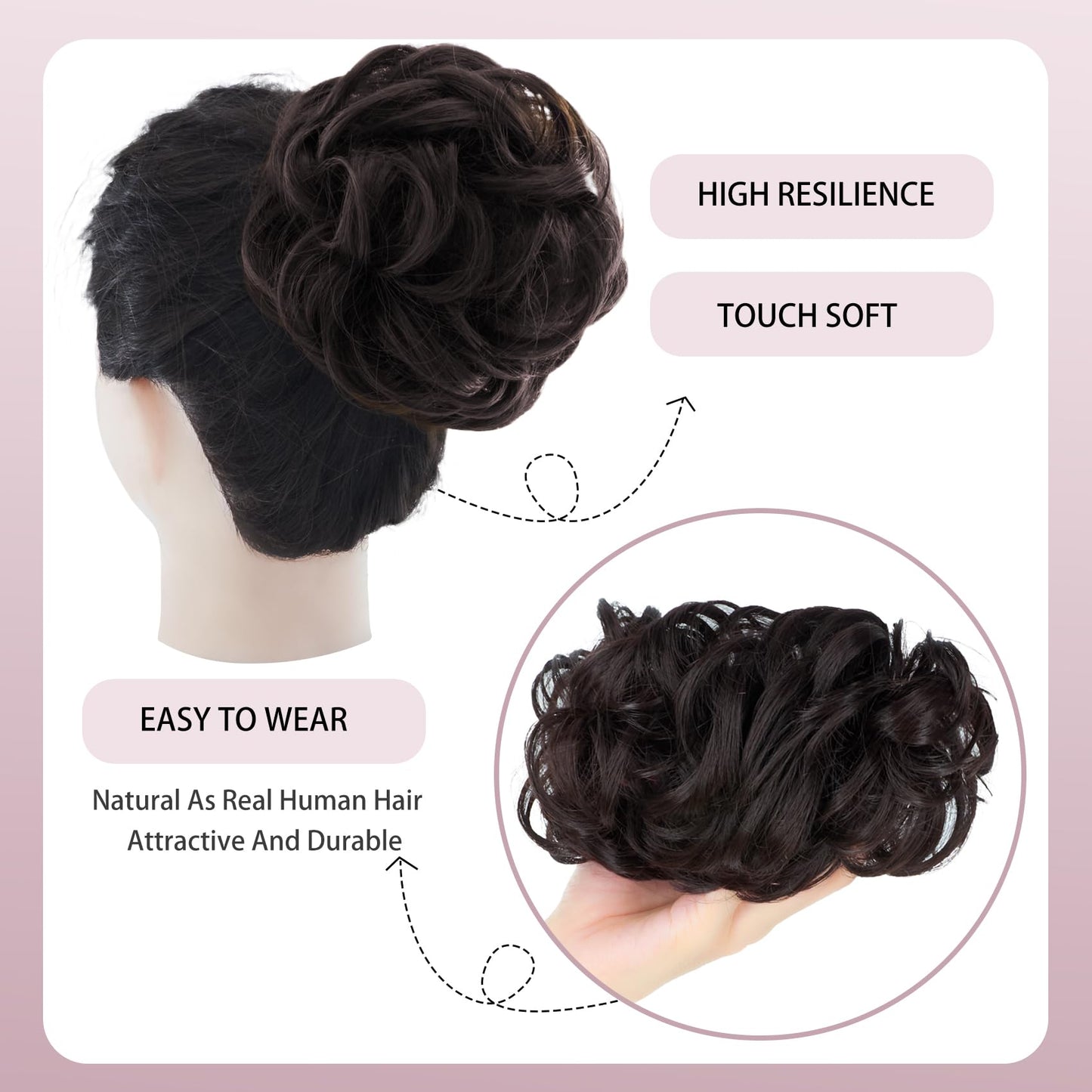 Lynclare Messy Bun Hair Piece Wavy Synthetic Hair Extension，Curly messy Bun Scrunchie Extensions for Women， Chignon Tousled Updo Ponytail Hairpieces with Elastic Rubber（Medium Brown）