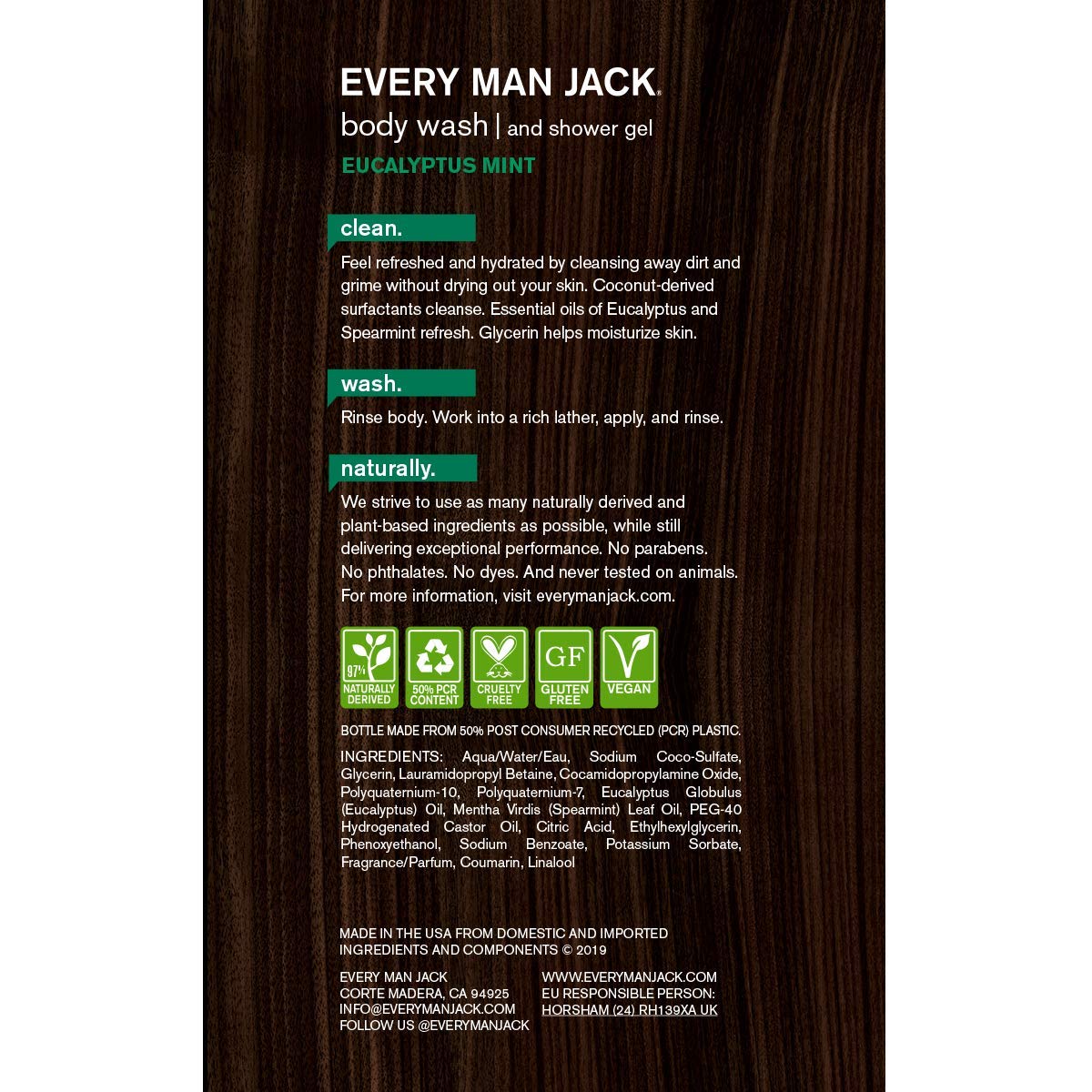 Every Man Jack Body Wash, Eucalyptus Mint, 33.8-ounce