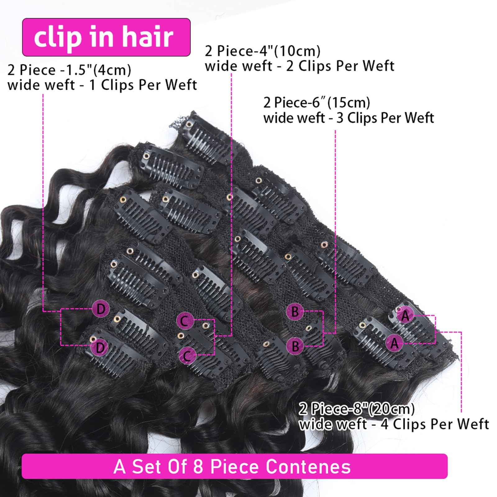 Curly Clip in Hair Extensions Real Human Hair 16inch 100g Invisible & Seamless 100% Brazilian Remy Human Extension Deep Wave Clip ins Extensions Double Weft 8 PCS with 20 Clips Natural Black