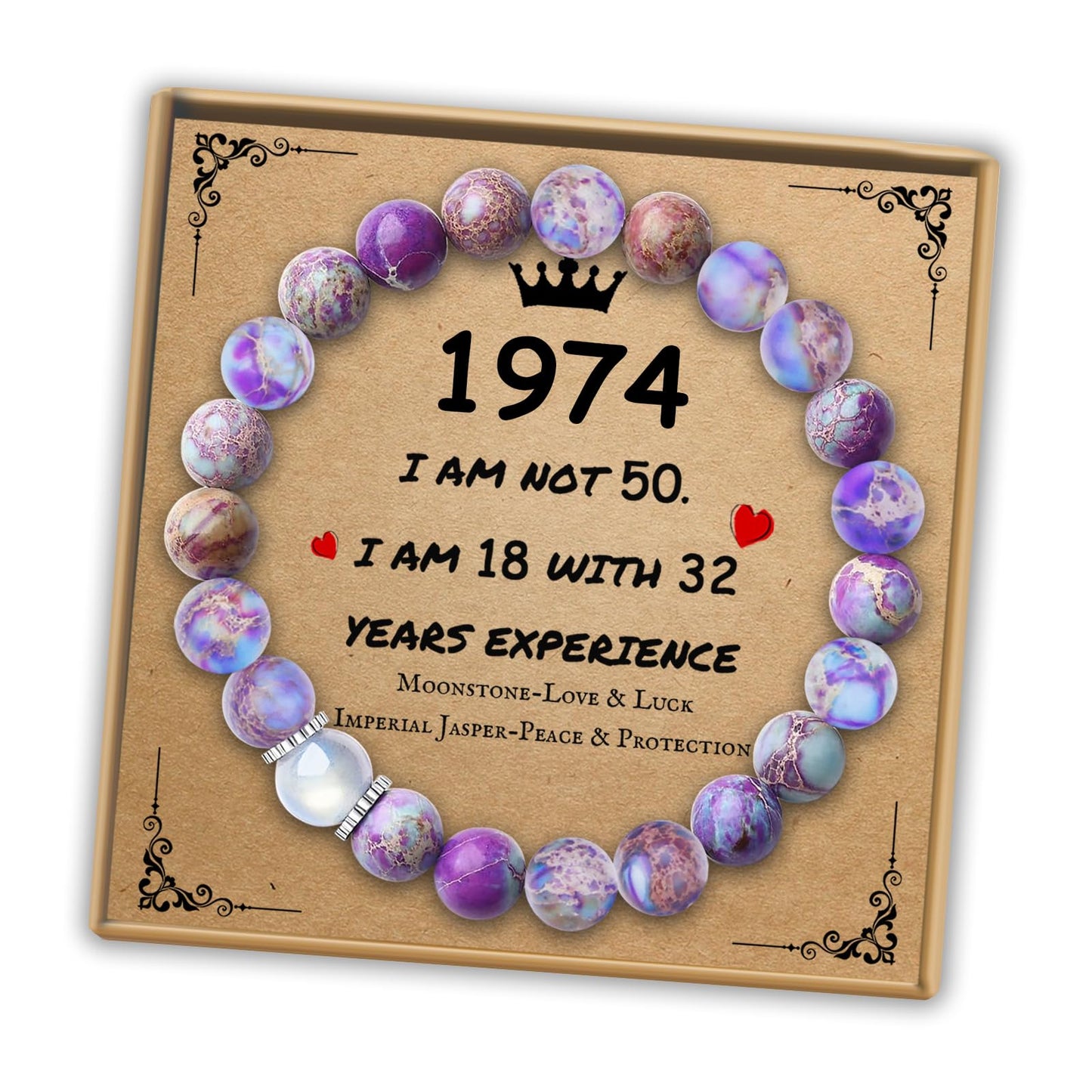 Sereney Happy 50th Birthday Gifts for Her, Natural Stone Bracelet As 50th Birthday Gifts for Women Funny, 1974 Birthday Moonstone Bracelet as Cool Gifts for 50 Year Old Women Mom Sister Grandma Friend