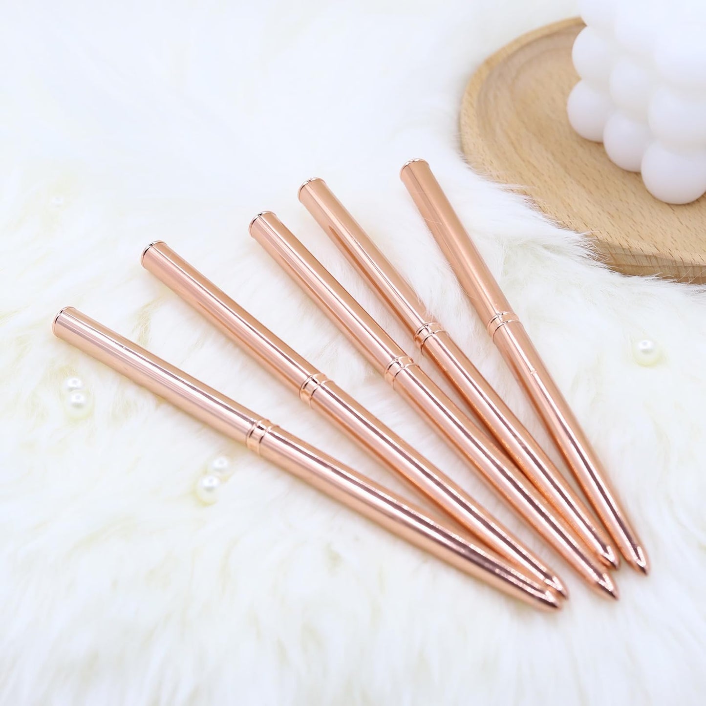 5pcs Nail Art Liner Brushes,Liner Brush For Nails,Nail Art Brush For Long Lines,Thin Details,Fine Drawing,Liner Brush UV Gel Polish Painting Nail Design Sizes 7/9/11/15/25mm（Rose Golden）