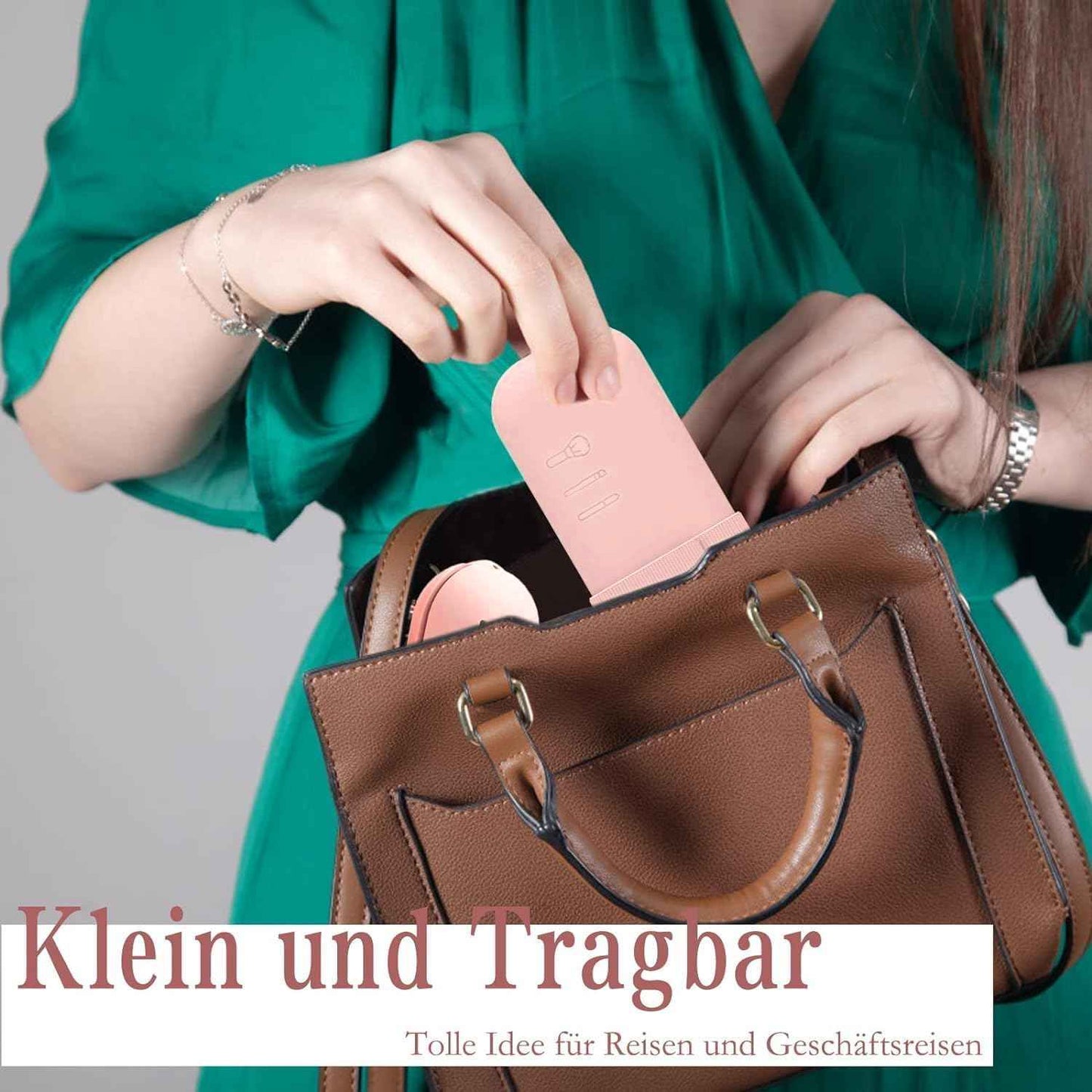 Ancwzoz Makeup Brush Holder, Silicone Makeup Bag Makeup Sponge Holder Organizer for Travel Storage, Pink