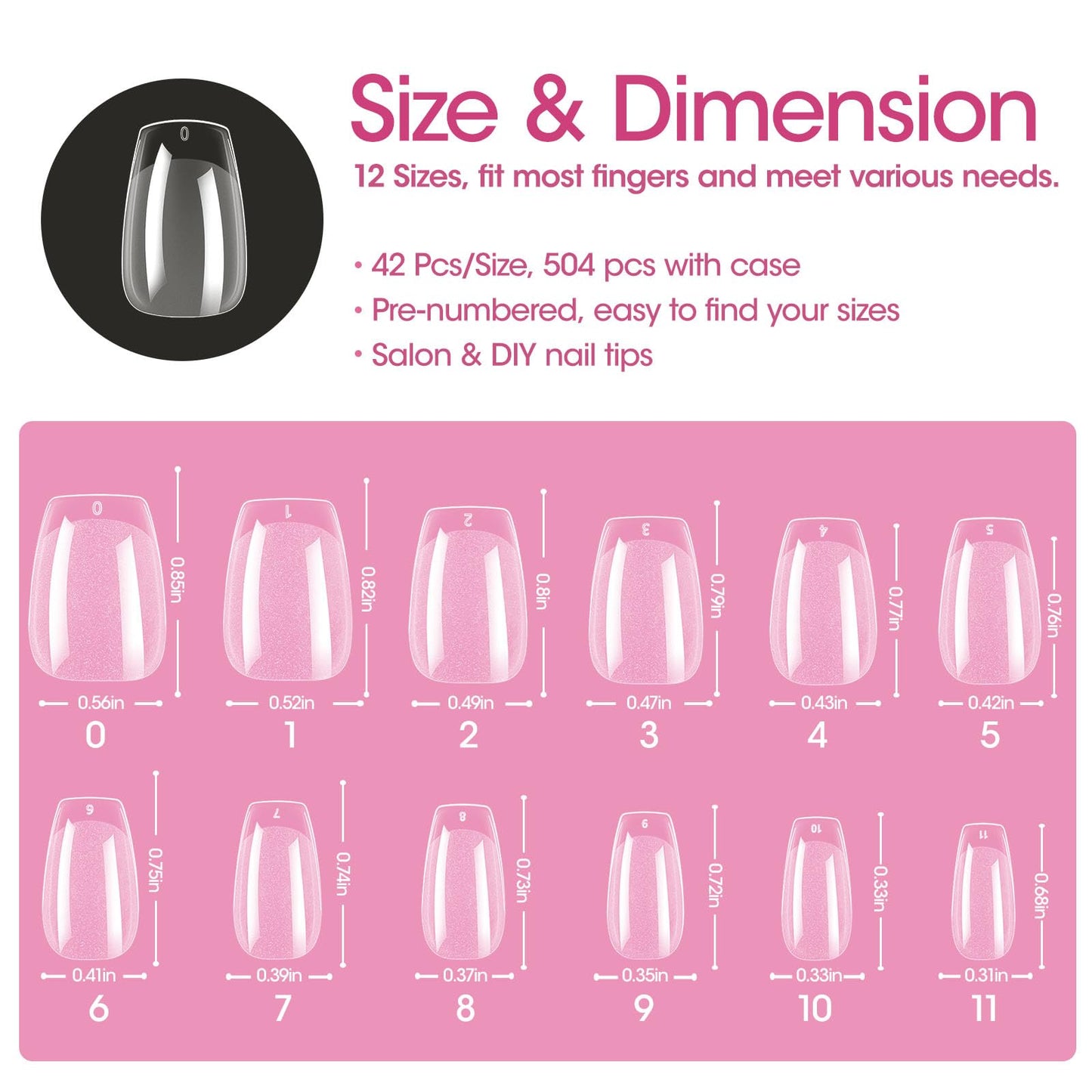 Gellen Short Coffin Nail Tips - 504cs Half Matte Soft Gel Nail Tips Acrylic Pre-shaped Nails Full Cover Acrylic False Nails Tip for Nail Extension Home DIY Nail Salon 12 Sizes Gelly Tips