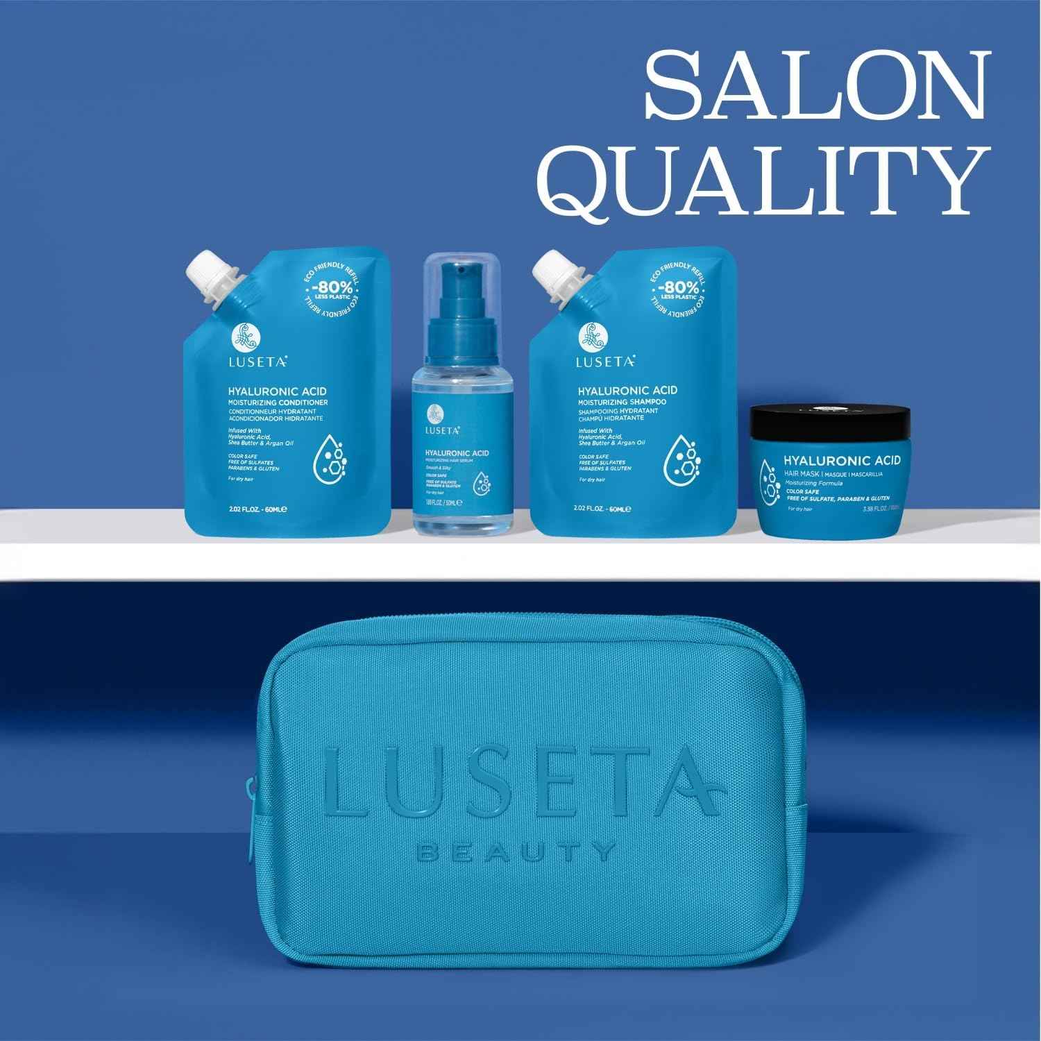 Luseta Hyaluronic Acid Jet-Set Hair Moisturizing Kit, Travel Size Shampoo and Conditioner Set for Hair Moisturizing with Hair Mask and Heat Serum for Women and Men, Hair Care Kit for Dry Hair