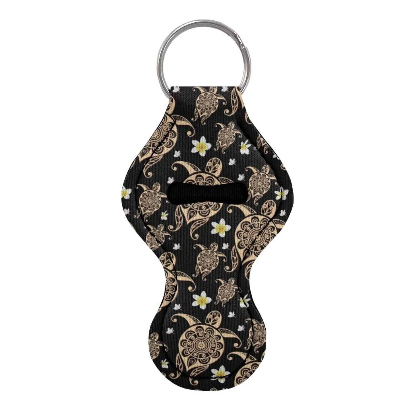 Buybai Elastic Keychains Women Lipstick Holder Sleeve Keychains with Metal Clip Chapstick Holder 2 Pack Tribal Sea Turtle Printed