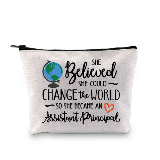 MNIGIU Assistant Principal Cosmetic Makeup Bag Principal Appreciation Gift So She Became An Assistant Principal Travel Zipper Pouch (became assistant principal)