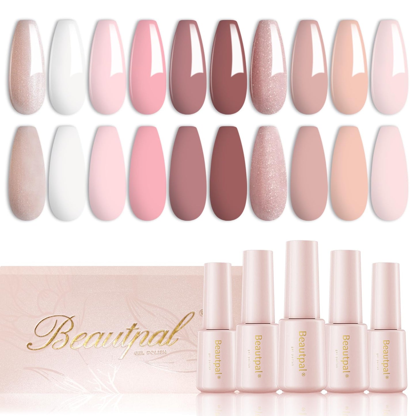 Beautpal Gel Nail Polish Set- 10 Colors Nude Gel Polish All Seasons Skin Tones Pink Neutral Shimmer Gel Polish Kit, Soak Off LED Gel Nail Kit Manicure DIY Home