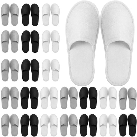 Geyoga 24 Pairs Disposable Slippers for Guests Bulk 2 Size Cotton Hotel Spa House Slippers for Graduation Wedding Party Shoeless Home Travel Individually Wrapped(Classic Color,L)