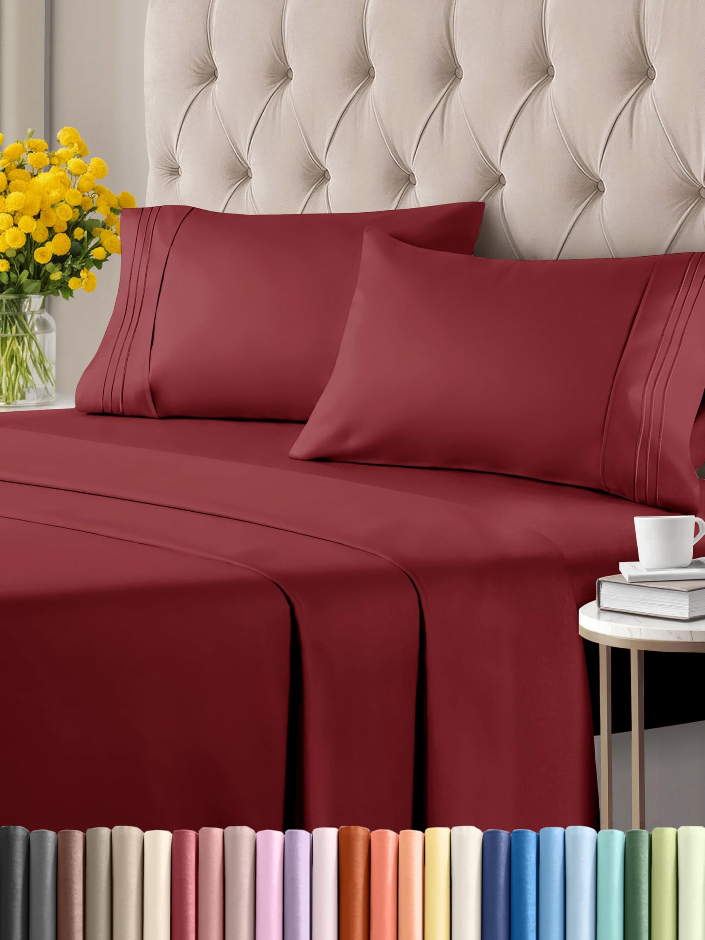 Twin 4 Piece Sheet Set - Breathable & Cooling Bed Sheets - Hotel Luxury Bed Sheets for Women, Men, Kids & Teens - Comfy Bedding w/ Deep Pockets & Easy Fit - Soft & Wrinkle Free - Twin Burgundy Sheets