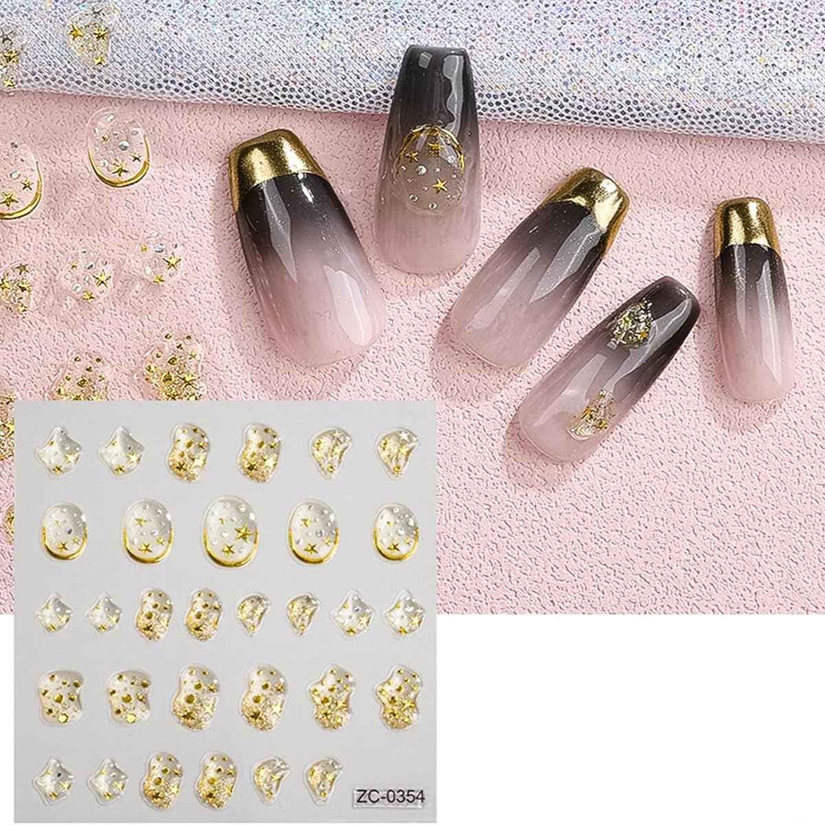 5D Gold Embossed Nail Art Stickers Crystal Soft Glue Irregular Geometric Frames Nail Stickers Sliver Hollow Designs Self Adhesive Nail Decals for Women DIY Acrylic Nail Accessories
