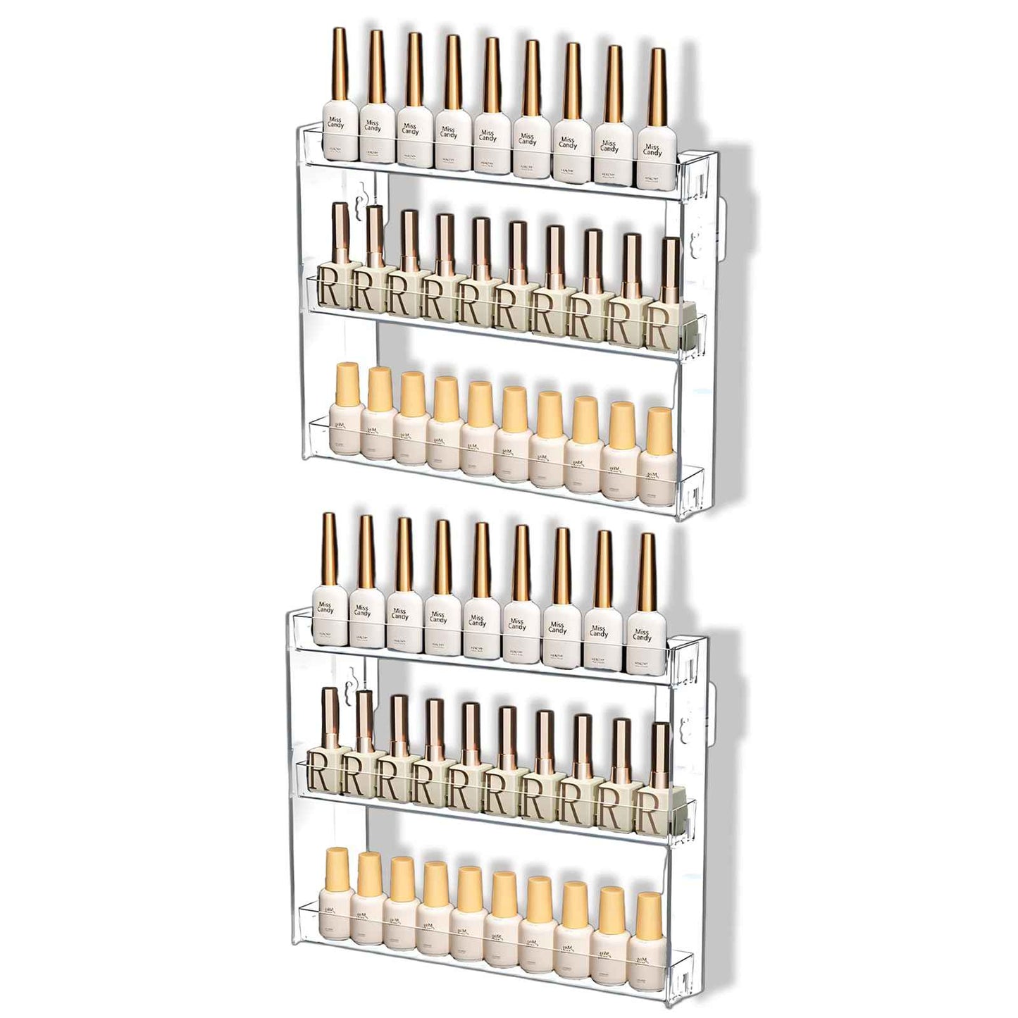 YIEZI 3 Layers Makeup Organizer Wall Mounted, Acrylic Invisible Floating Shelves with Anti-Slip Adhesive Backing, Sunglasses Display Rack, Nail Polish Storage, Clear (2 Pack)