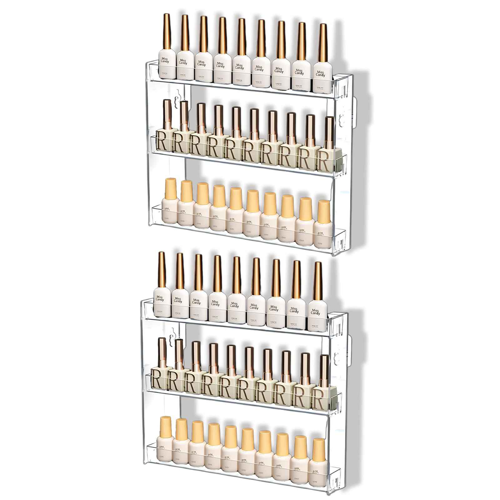 YIEZI 3 Layers Makeup Organizer Wall Mounted, Acrylic Invisible Floating Shelves with Anti-Slip Adhesive Backing, Sunglasses Display Rack, Nail Polish Storage, Clear (2 Pack)