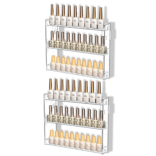 YIEZI 3 Layers Makeup Organizer Wall Mounted, Acrylic Invisible Floating Shelves with Anti-Slip Adhesive Backing, Sunglasses Display Rack, Nail Polish Storage, Clear (2 Pack)