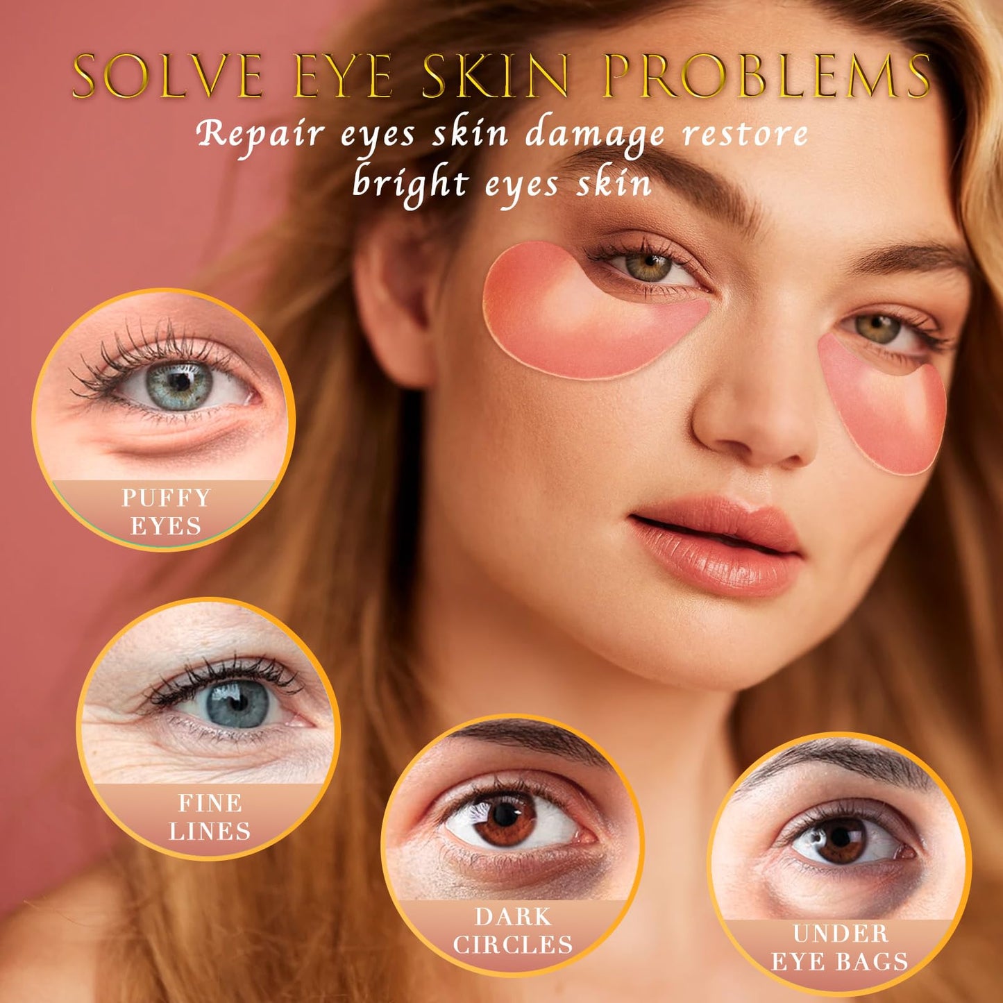 Saimyo 24K GOLD Eye Mask– 60 Pcs - Gold Under Eye Mask Retinol & Collagen - Puffy Eyes and Dark Circles Treatments – Look Younger and Reduce Wrinkles and Fine Lines Undereye