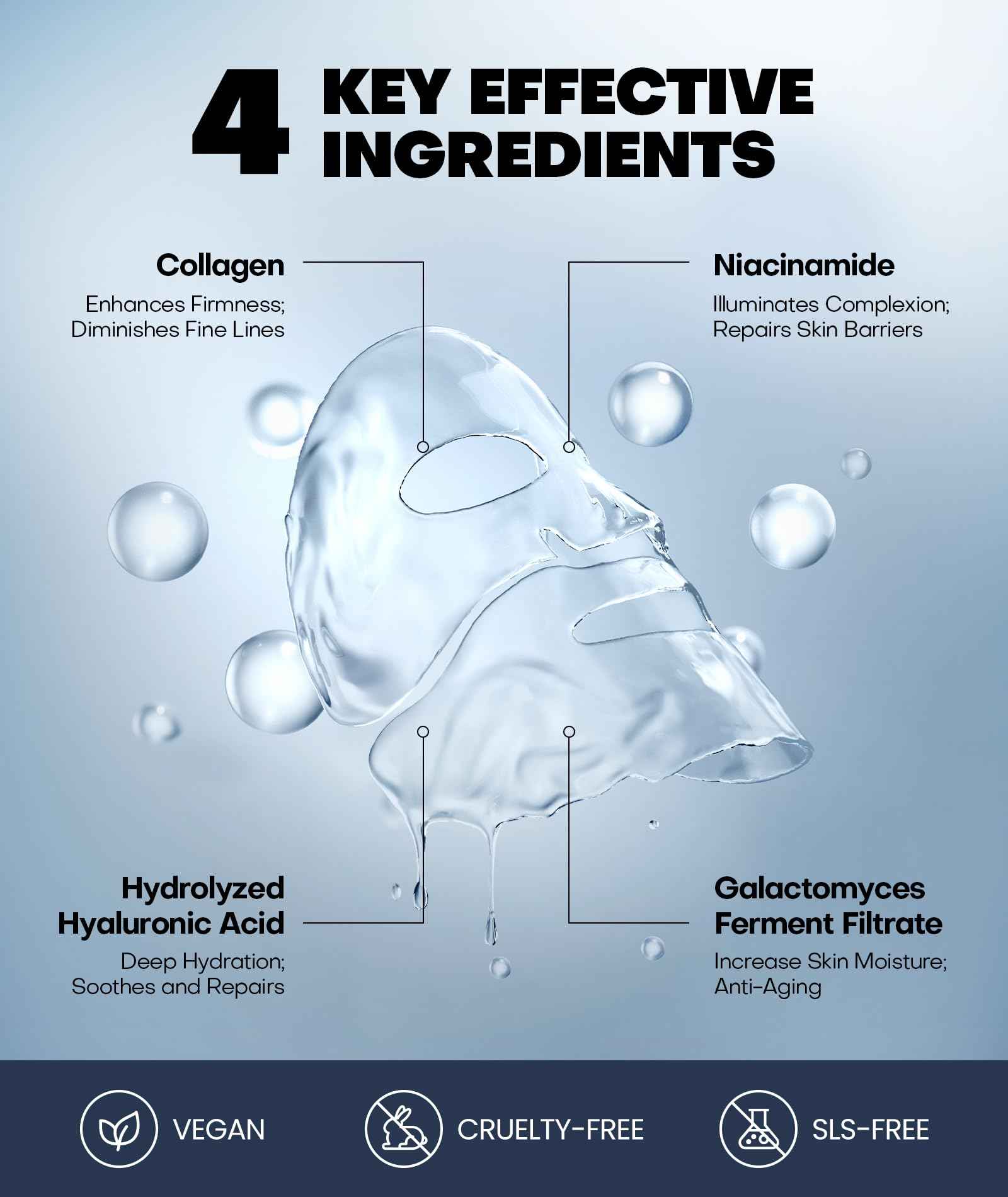 Radiant Glow Collagen Face Mask - Real Deep Overnight Face Masks Skincare with Hyaluronic Acid, Galactomyces Ferment & Vitamin E, Facial Mask for Hydrating, Firming, Plumping & Anti-Aging - 34g x 5ea