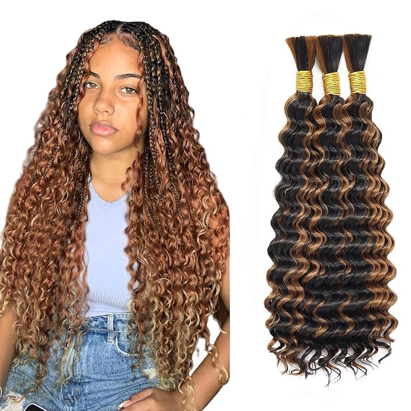 P4/30 Brown Deep Wave Human Hair Braiding Extensions - 3 Bundles