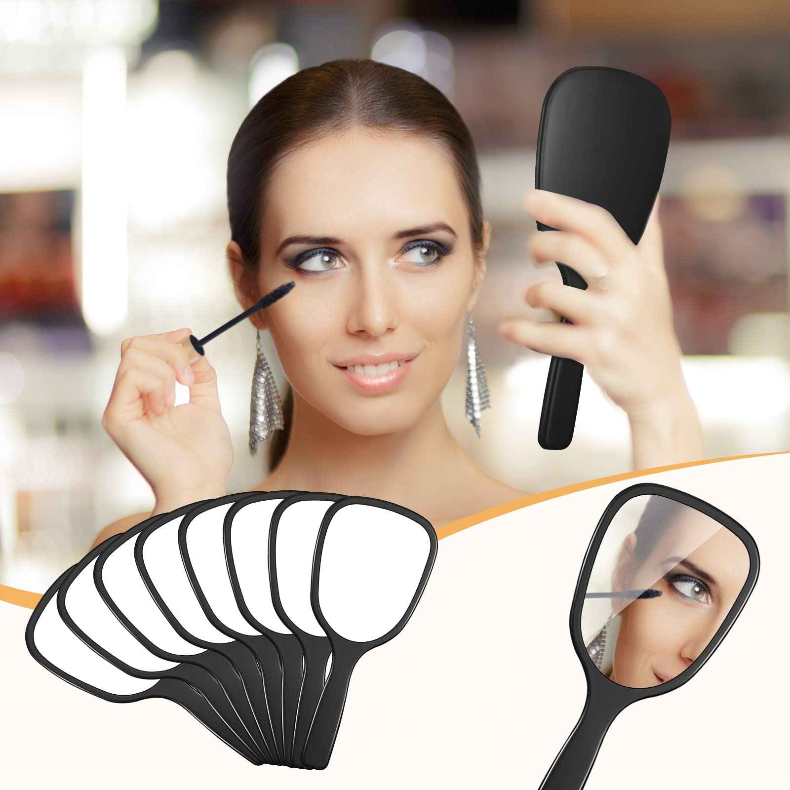 Namalu 60 Pcs 7.08 x 3.14 Inch Hand Handheld Mirror with Handle Plastic Compact Travel Makeup Cosmetic Mirror Small Personal Portable Hand Held Mirror for Home Vanity Camping (Black)