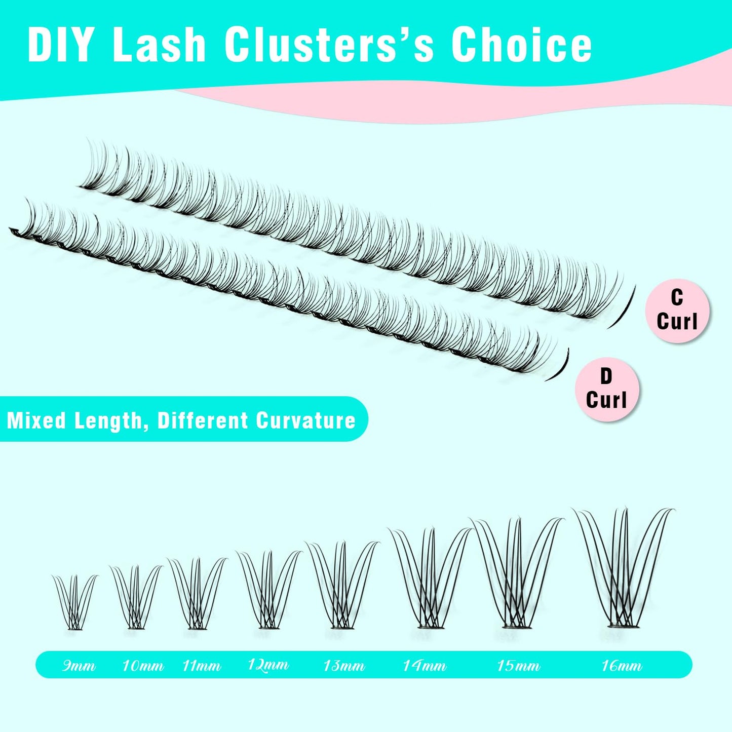 VAVALASH Lash Clusters 10D-C-0.07-9-16MM DIY Individual Lashes 280 PCS Cluster Lashes 10D 20D 30D 40D 50D C D Curl Volume False Eyelash Extensions DIY Lash Extensions at Home (10D-0.07-C,9-16mm)