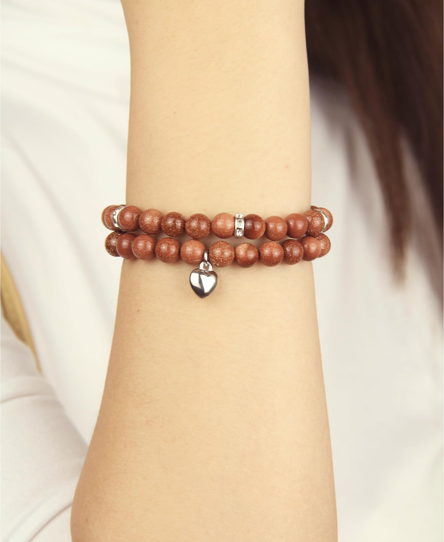 Healing Bracelets for Women - Goldstone Bracelet - Healing Prayers Crystal Bracelet, 8mm Natural Stone Anti Anxiety Stress Relief Yoga Beads Get Well Soon Gifts