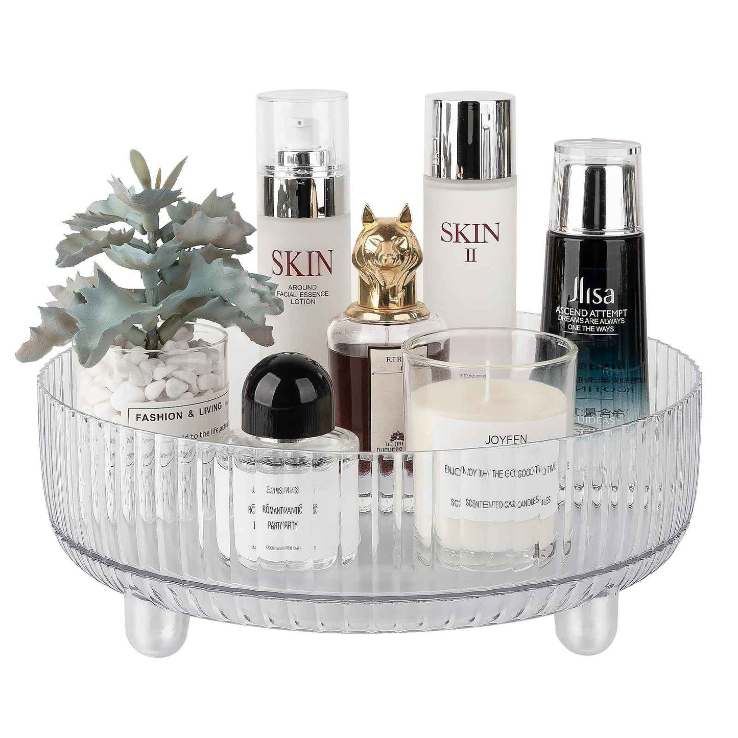 Anyoifax 360 Rotating Makeup Organizer Perfume Tray Skincare Holder Spinning Cosmetic Storage Bathroom Countertop Organizer Lazy Susan Turntable for Dresser, Vanity, Kitchen, Large Clear