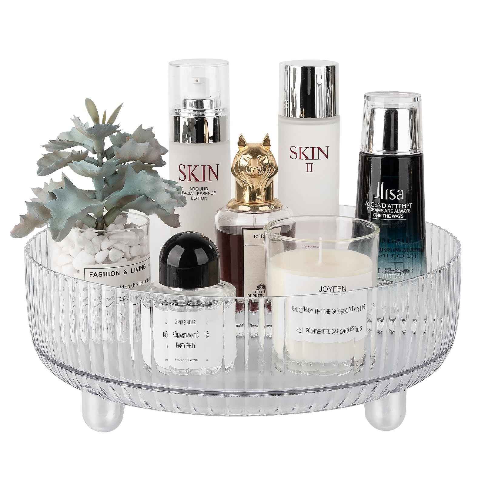 Anyoifax 360 Rotating Makeup Organizer Perfume Tray Skincare Holder Spinning Cosmetic Storage Bathroom Countertop Organizer Lazy Susan Turntable for Dresser, Vanity, Kitchen, Large Clear