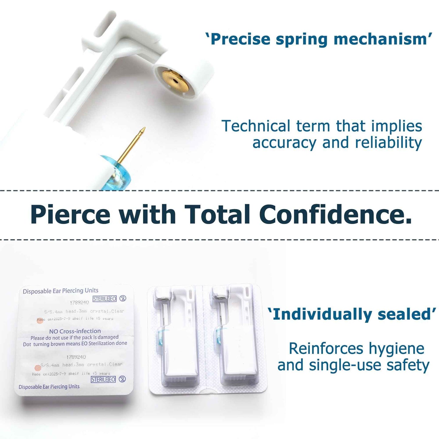 KRFY Ear Piercing Kit Sets, Disposable Stainless Steel Ear Piercing Gun with Preloaded Stud Earrings for Women, Self Pierce Studs Kit Tool, Flat Back Hoop Earrings Cartilage Jewelry Three Gold Plated