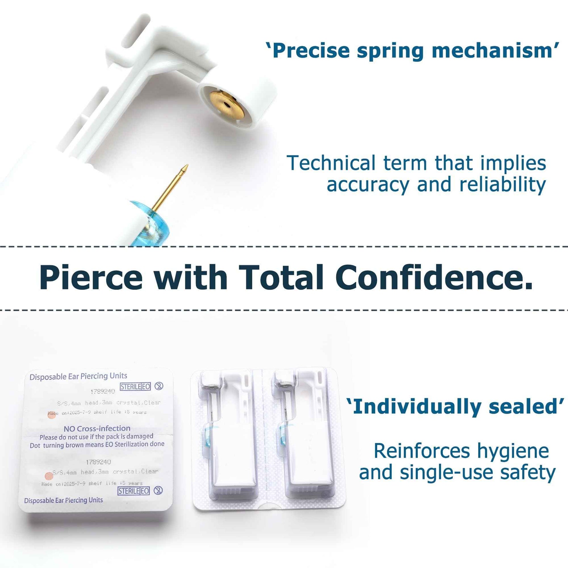 KRFY Ear Piercing Kit Sets, Disposable Stainless Steel Ear Piercing Gun with Preloaded Stud Earrings for Women, Self Pierce Studs Kit Tool, Flat Back Hoop Earrings Cartilage Jewelry Three Gold Plated