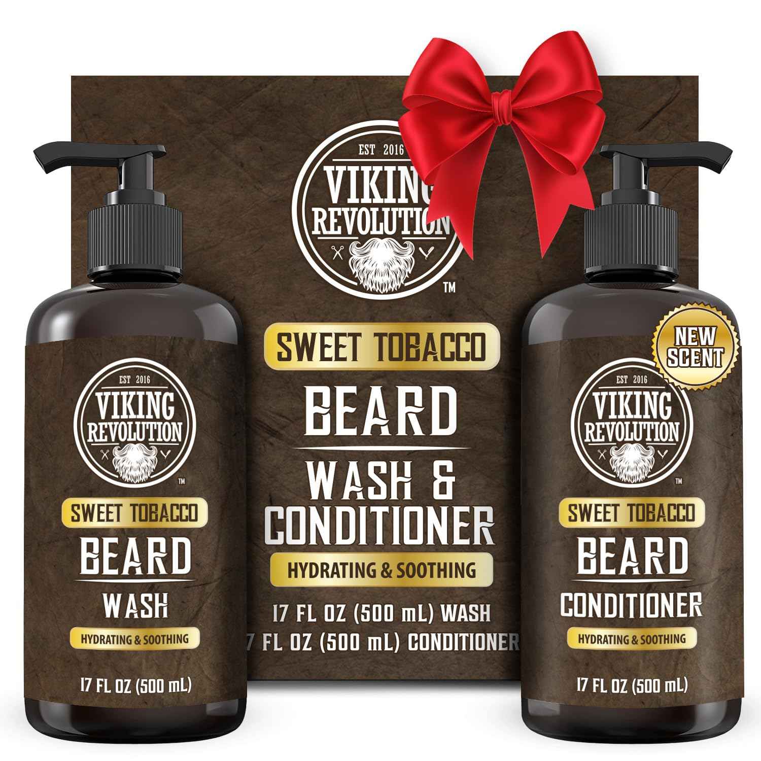 Viking Revolution Beard Wash and Beard Conditioner for Men with Argan Oil and Jojoba Oil - Beard Softener and Strengthener Beard Care Beard Shampoo and Conditioner with Beard Oil (17oz, Sweet Tobacco)