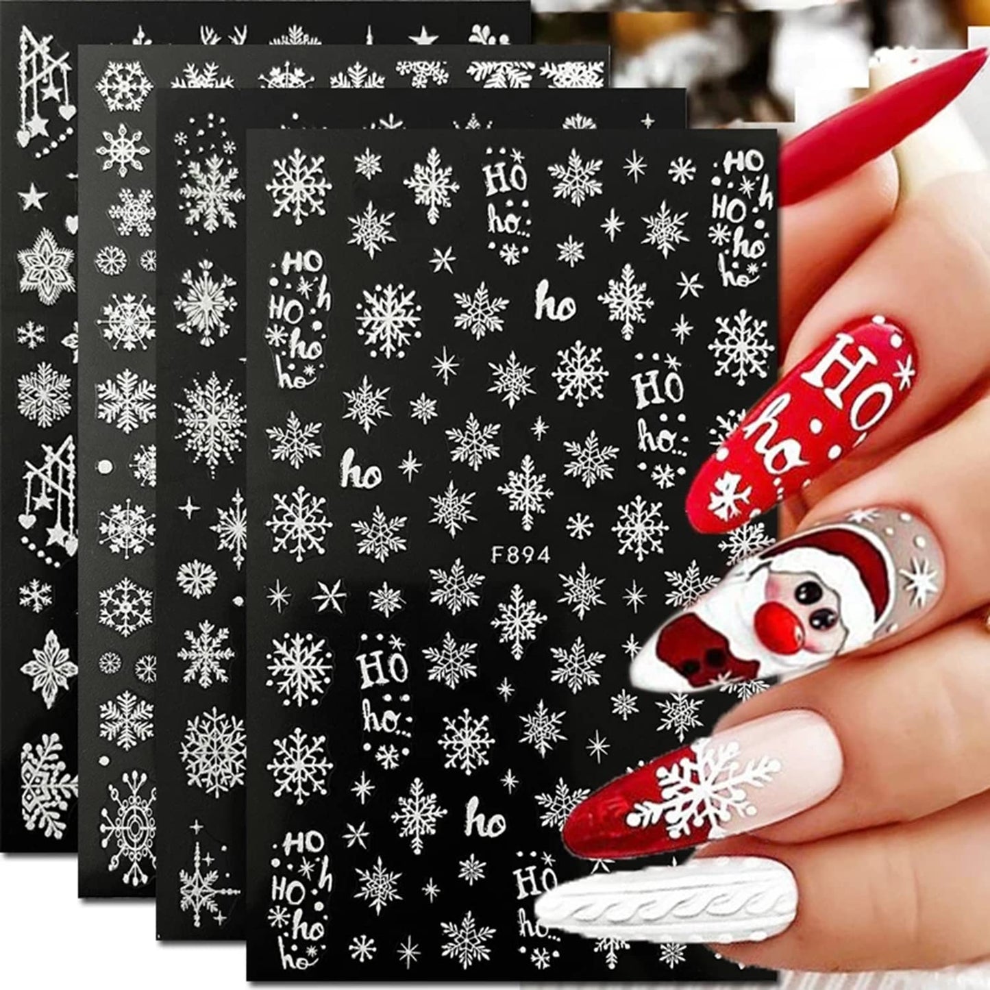 8 Sheets 3D Snowflake Nail Art Stickers Winter Nail Decals Self-Adhesive Glitter Designs Nail Charms Christmas Nail Stickers Winter Holiday Nail Decoration for Women Girls DIY Xmas Nail Art Supplies