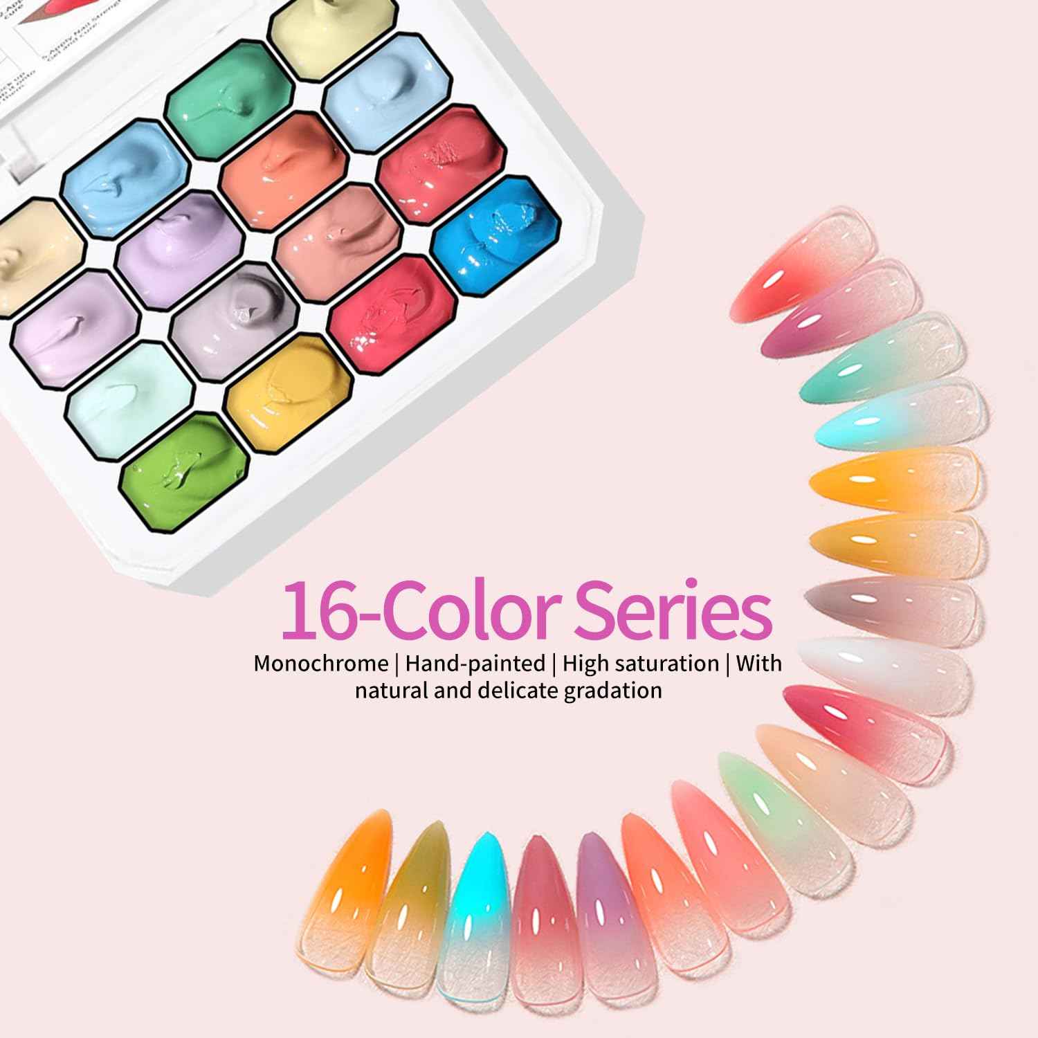 Finger Secret 16 Colors Ombre Gel Nail Polish Set,Ombre Color Palette Pat Painting Gel Polish with 100Pcs Nail Sponges for Gradient Gels Nail Art Patting in Salon or Home Use